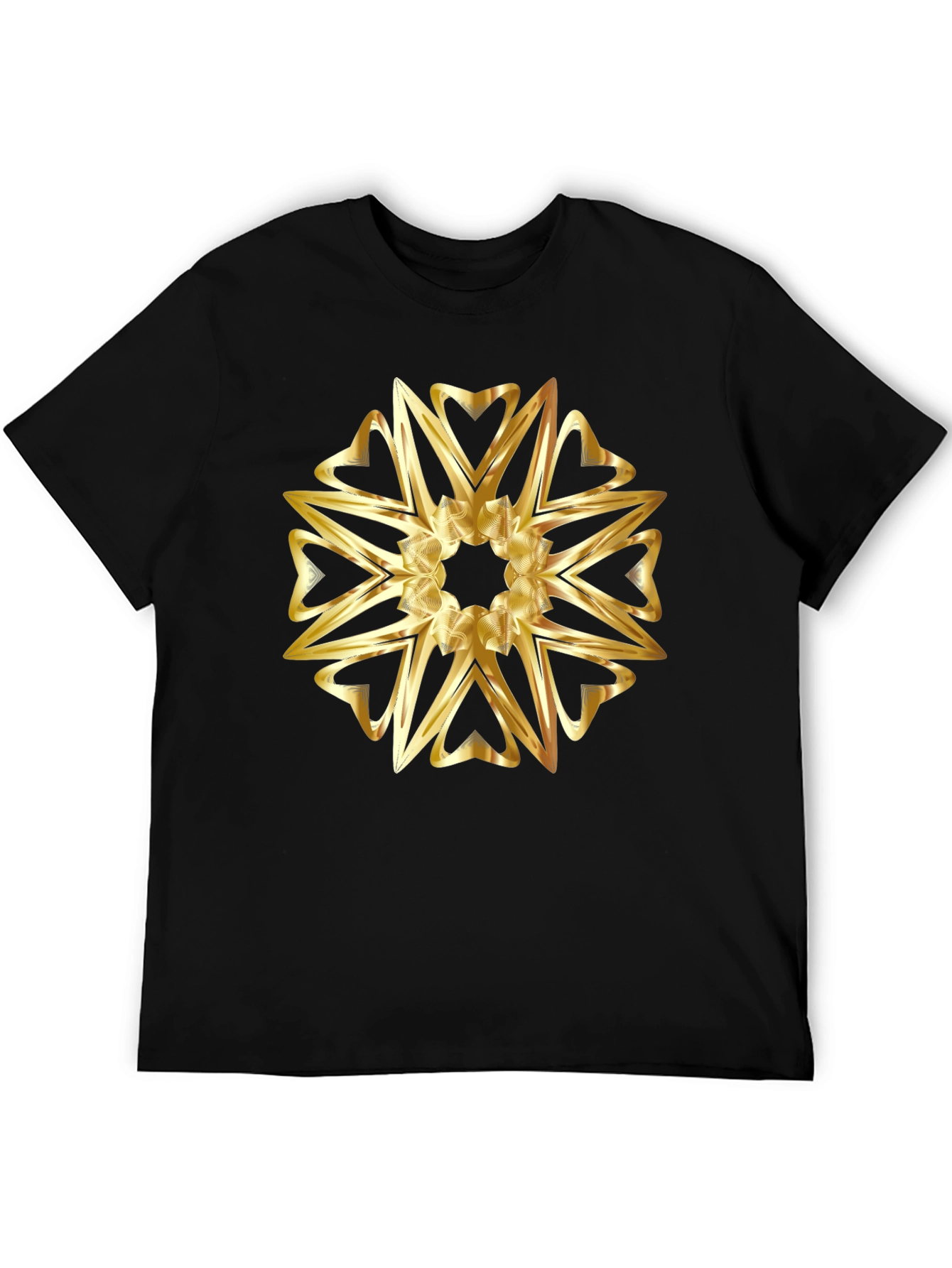 Golden Heart Mandala Graphic Black T-Shirt