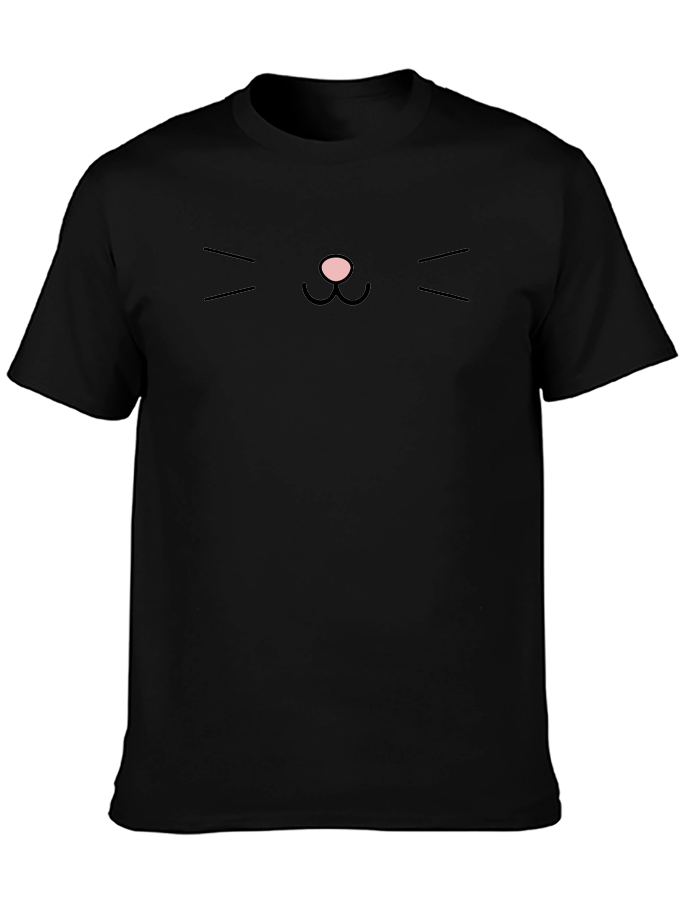 Cute Cat Face Graphic Tee - Black Cotton T-Shirt