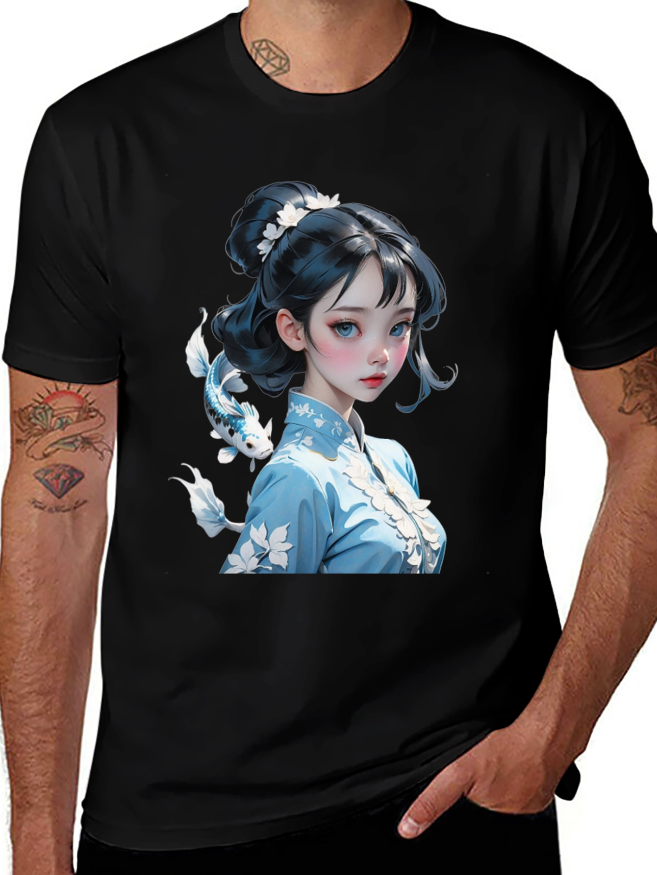 Anime Girl Graphic Tee - Stylish Black Cotton Blend Shirt