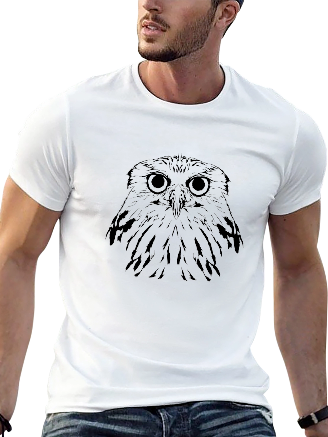 Owl Graphic Print Black Tee - Stylish & Unique