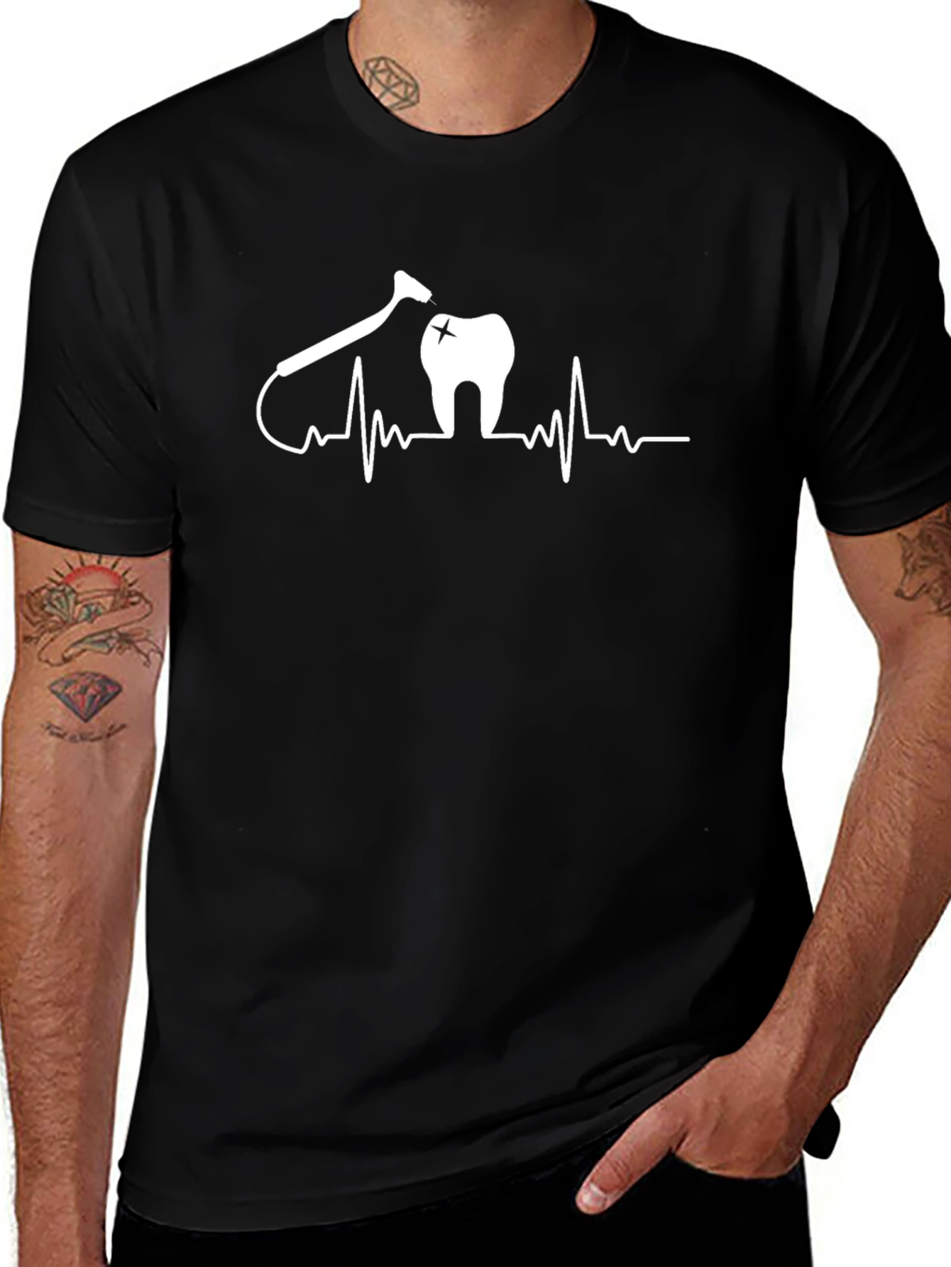 Dentist Heartbeat Black T-Shirt - Novelty Graphic Tee