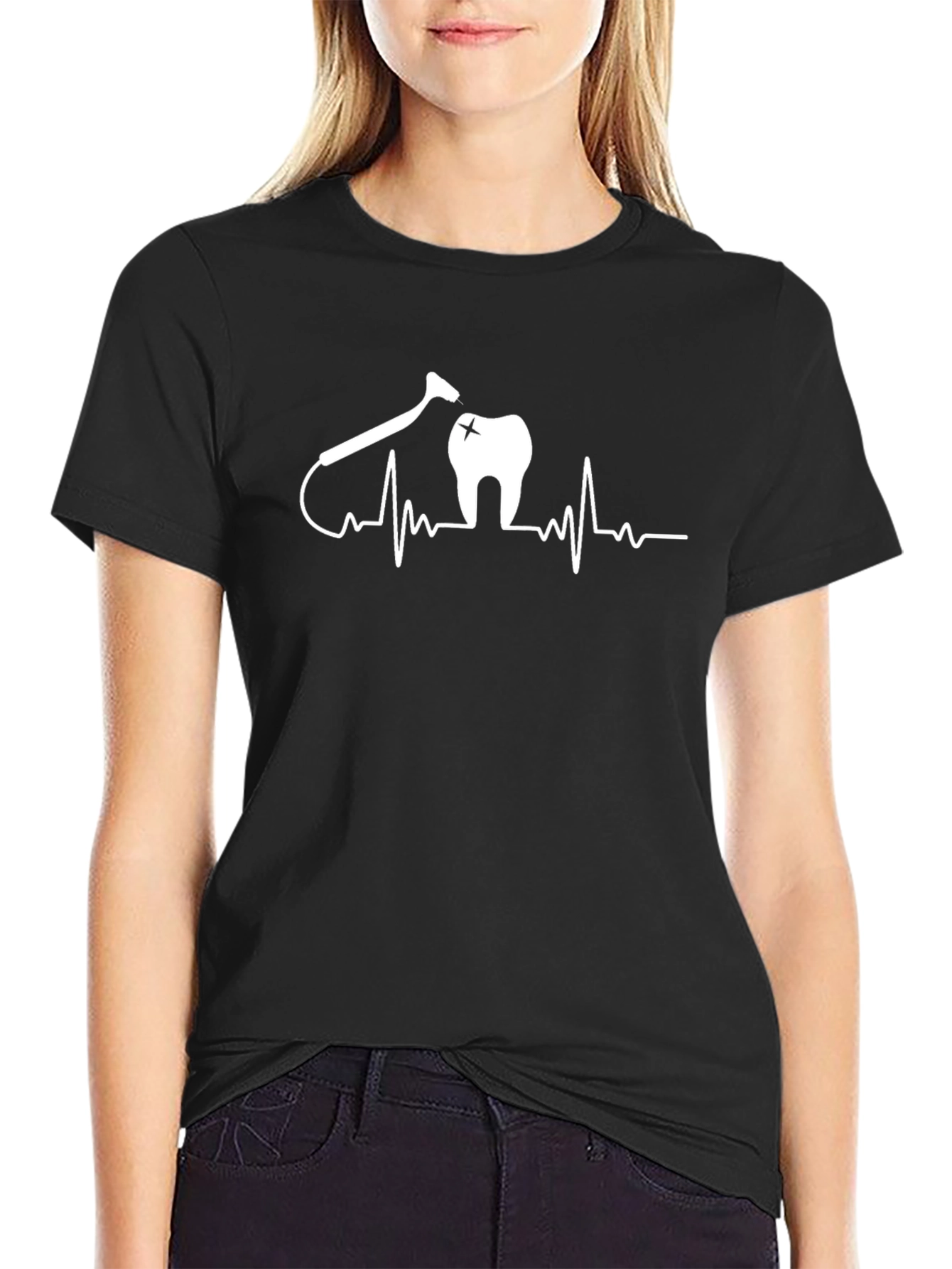 Dentist Heartbeat Black T-Shirt - Novelty Graphic Tee