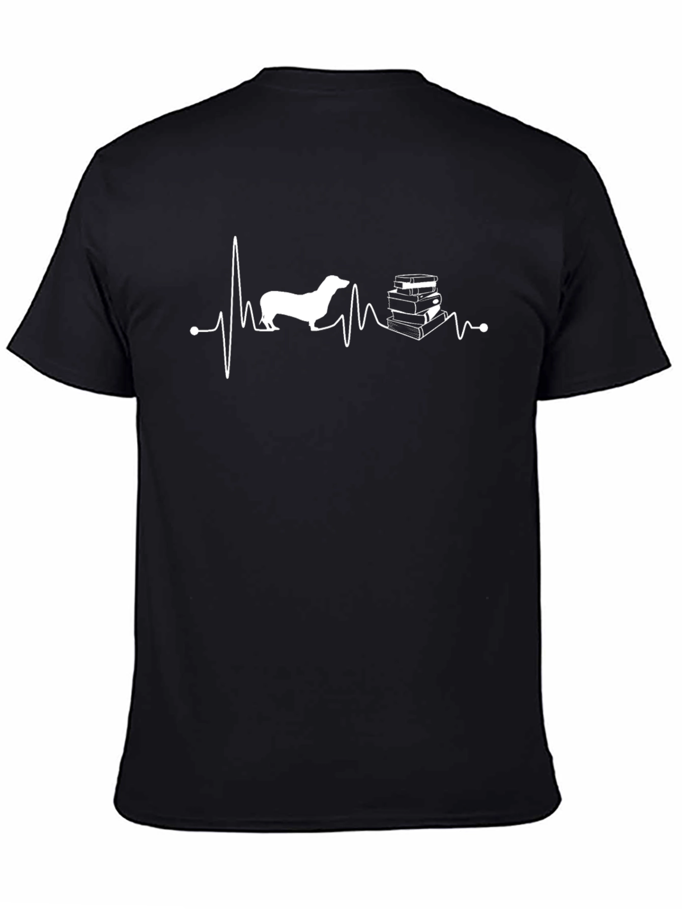 Dog & Books Heartbeat T-Shirt - Novelty Graphic Tee