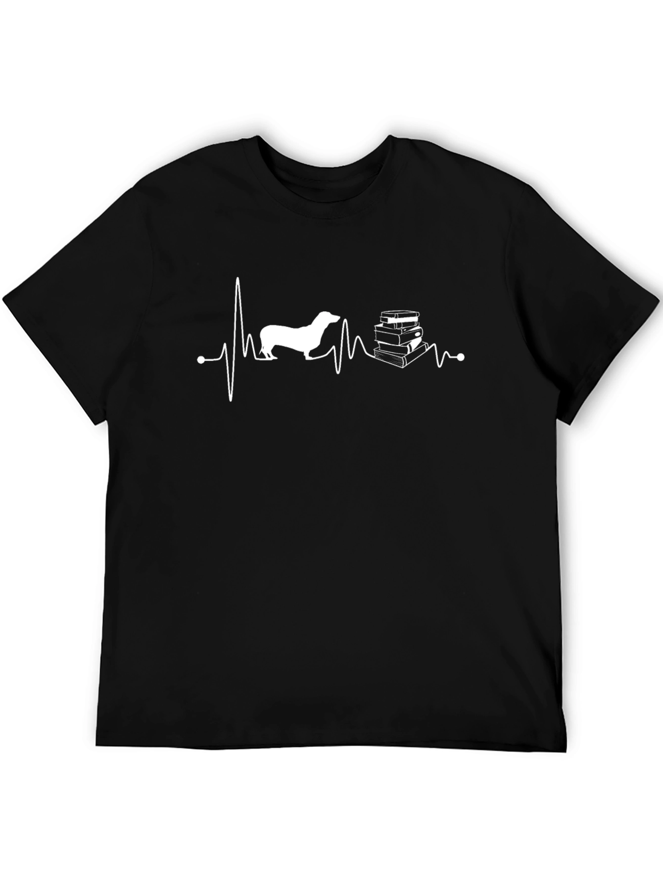 Dog & Books Heartbeat T-Shirt - Novelty Graphic Tee