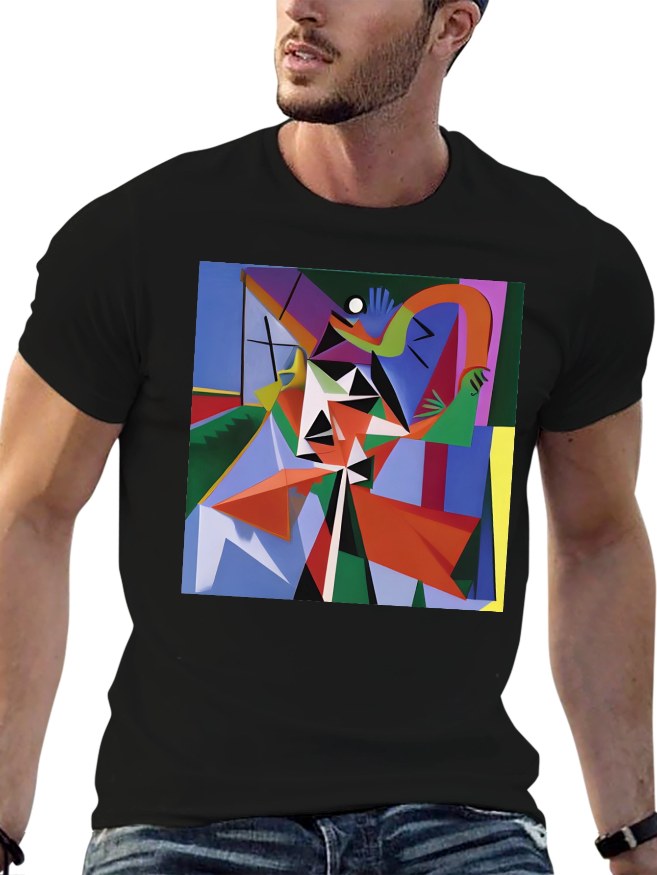 Abstract Geometric Art Print Black T-Shirt