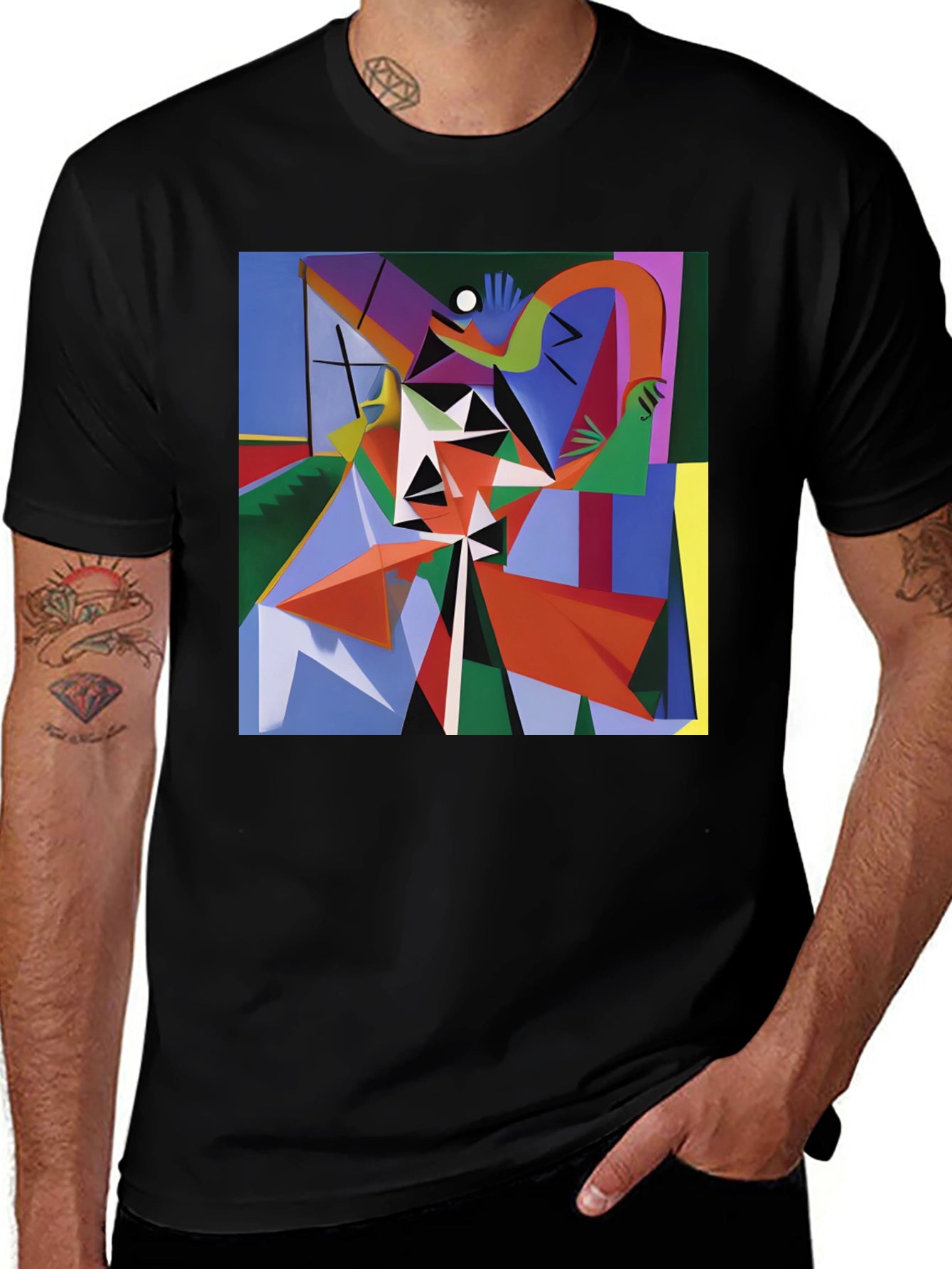 Abstract Geometric Art Print Black T-Shirt