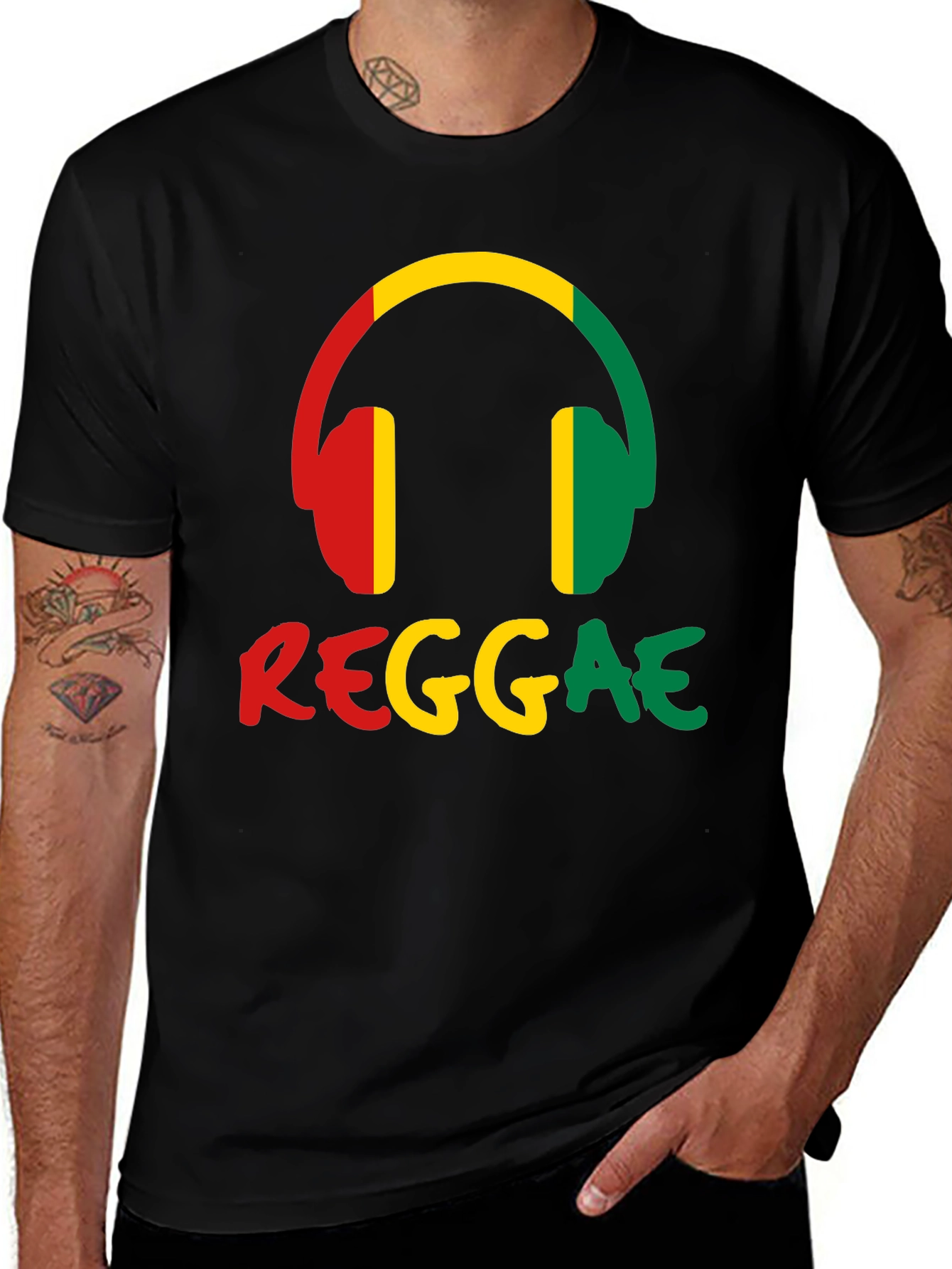 Reggae Music Headphones Graphic Tee - Black Cotton