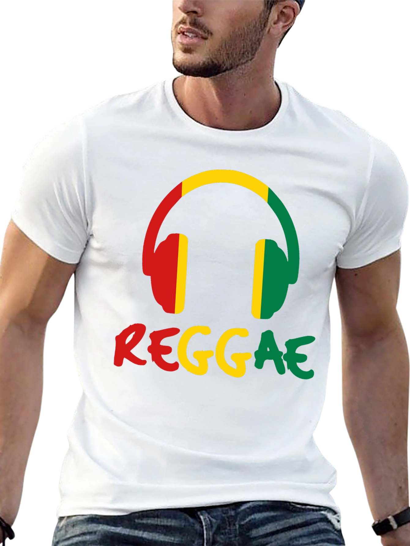 Reggae Music Headphones Graphic Tee - Black Cotton