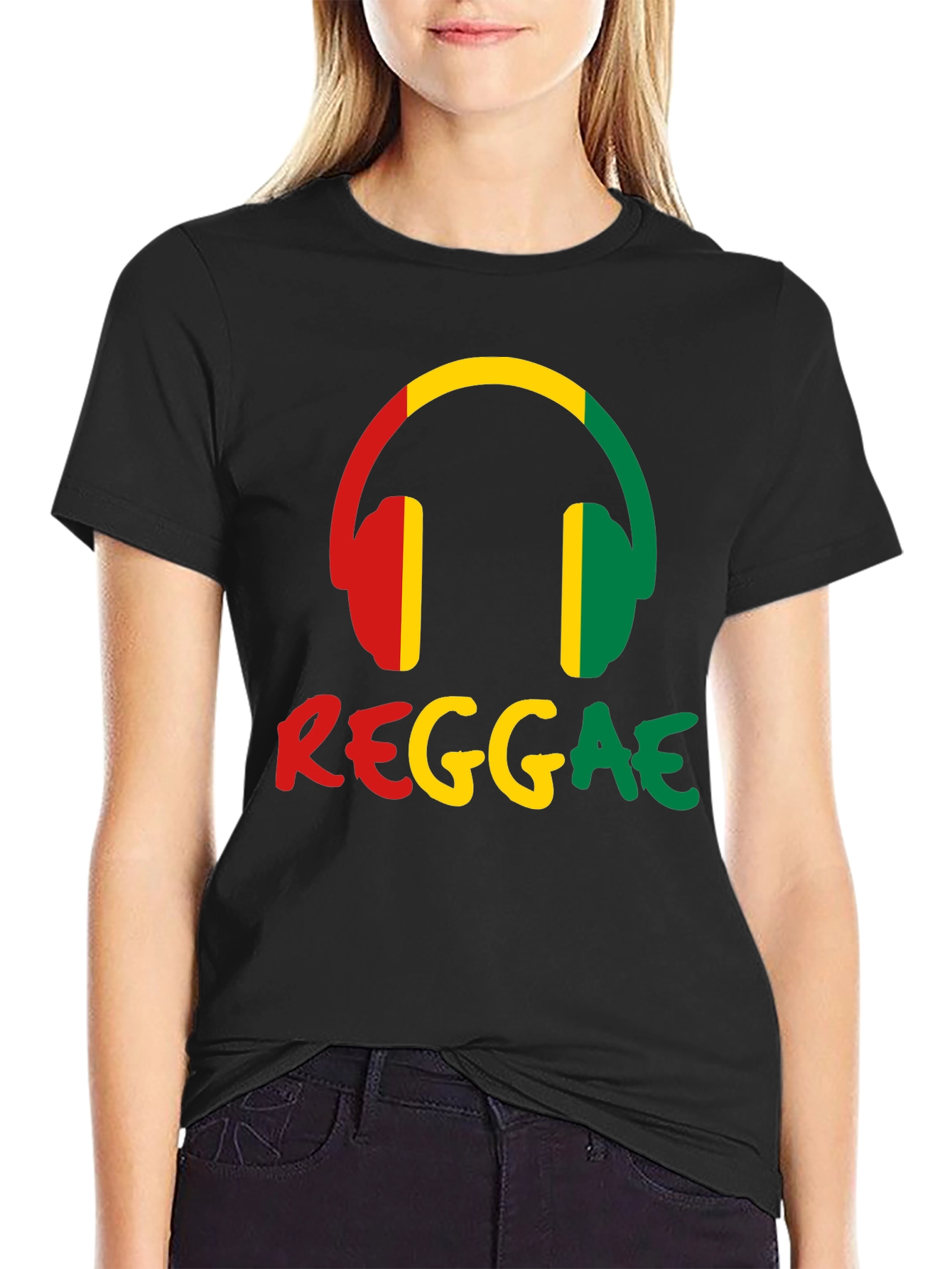 Reggae Music Headphones Graphic Tee - Black Cotton