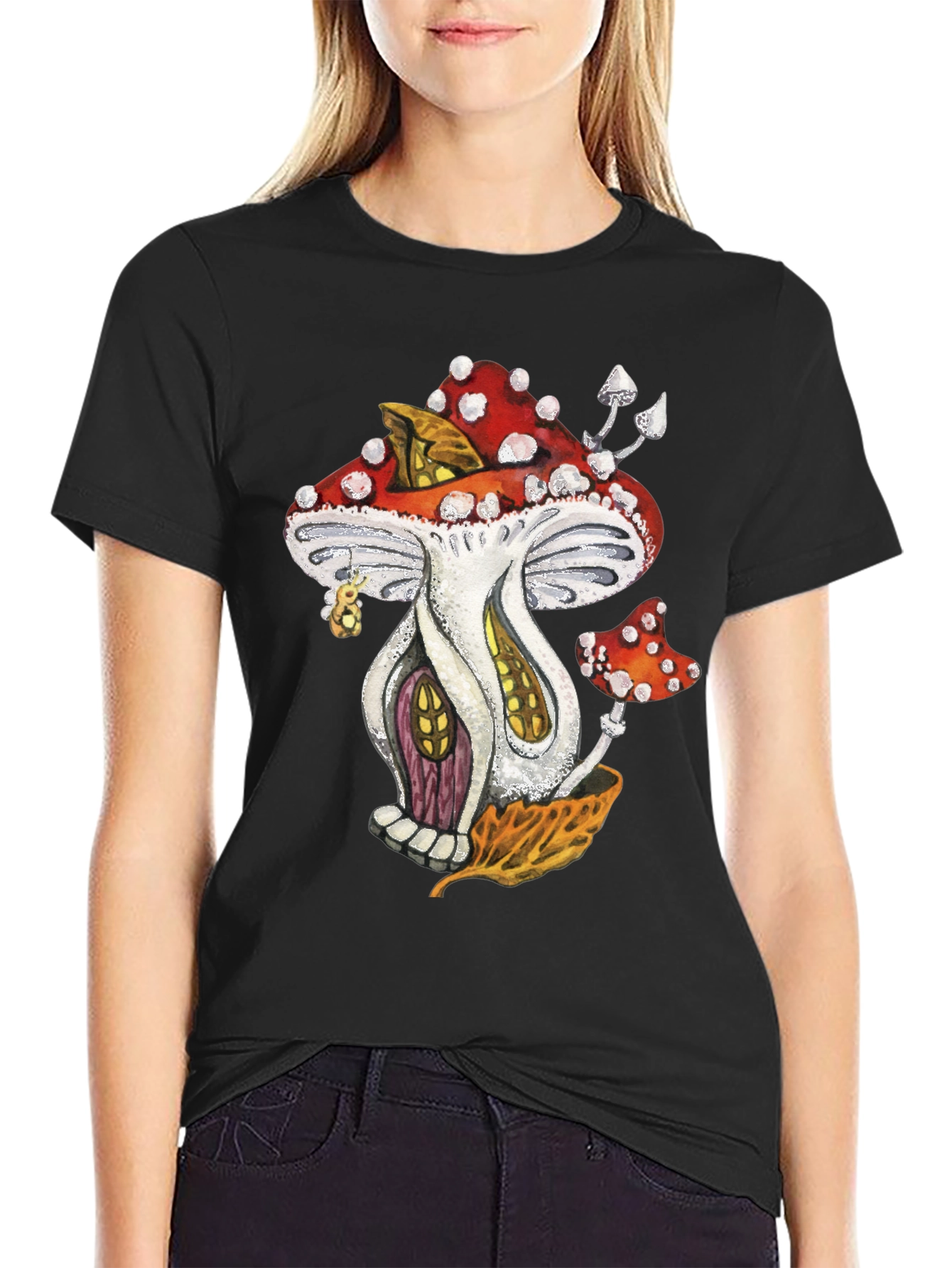 Mushroom House Graphic Tee - Whimsical Fantasy Design