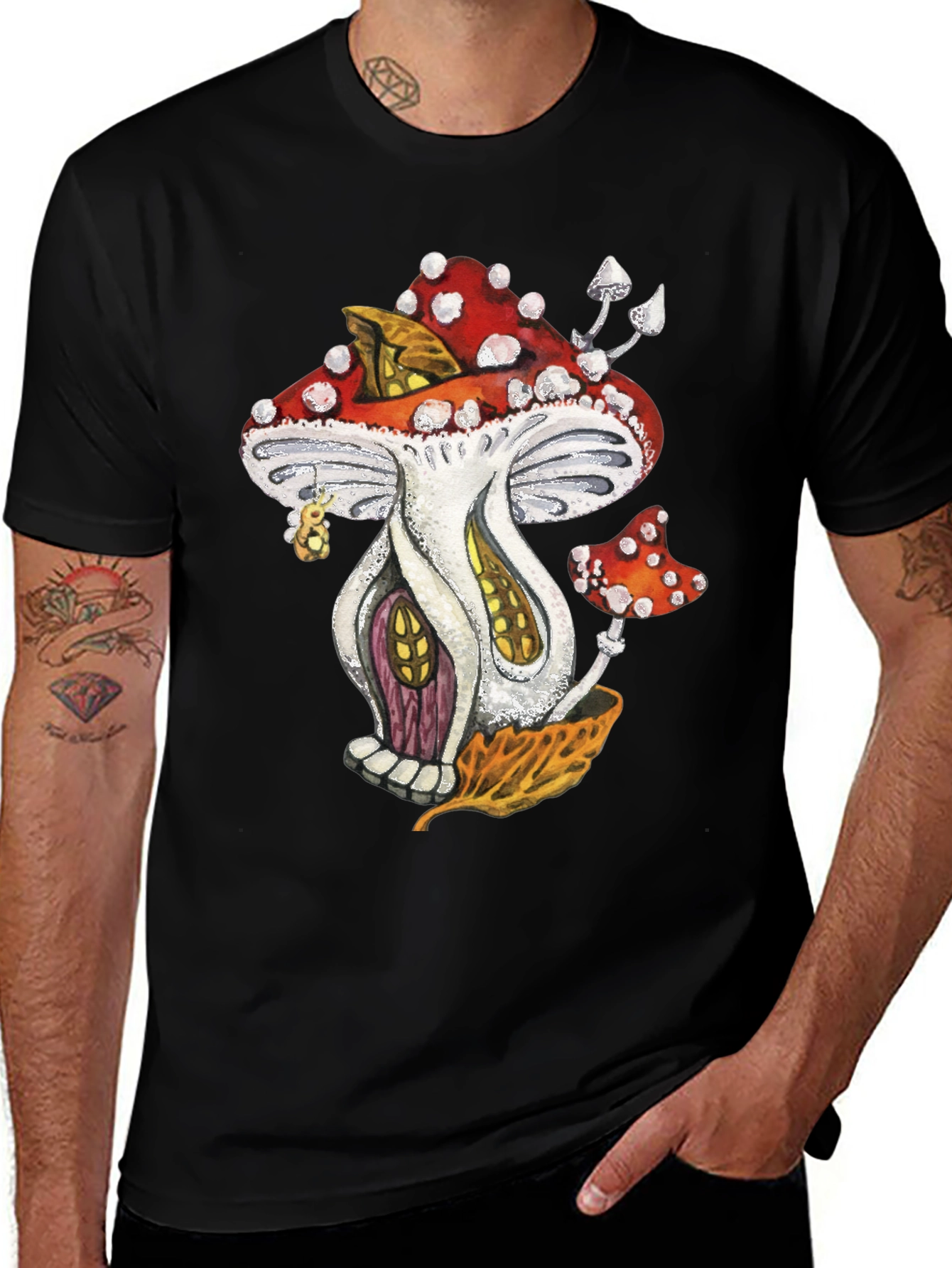 Mushroom House Graphic Tee - Whimsical Fantasy Design