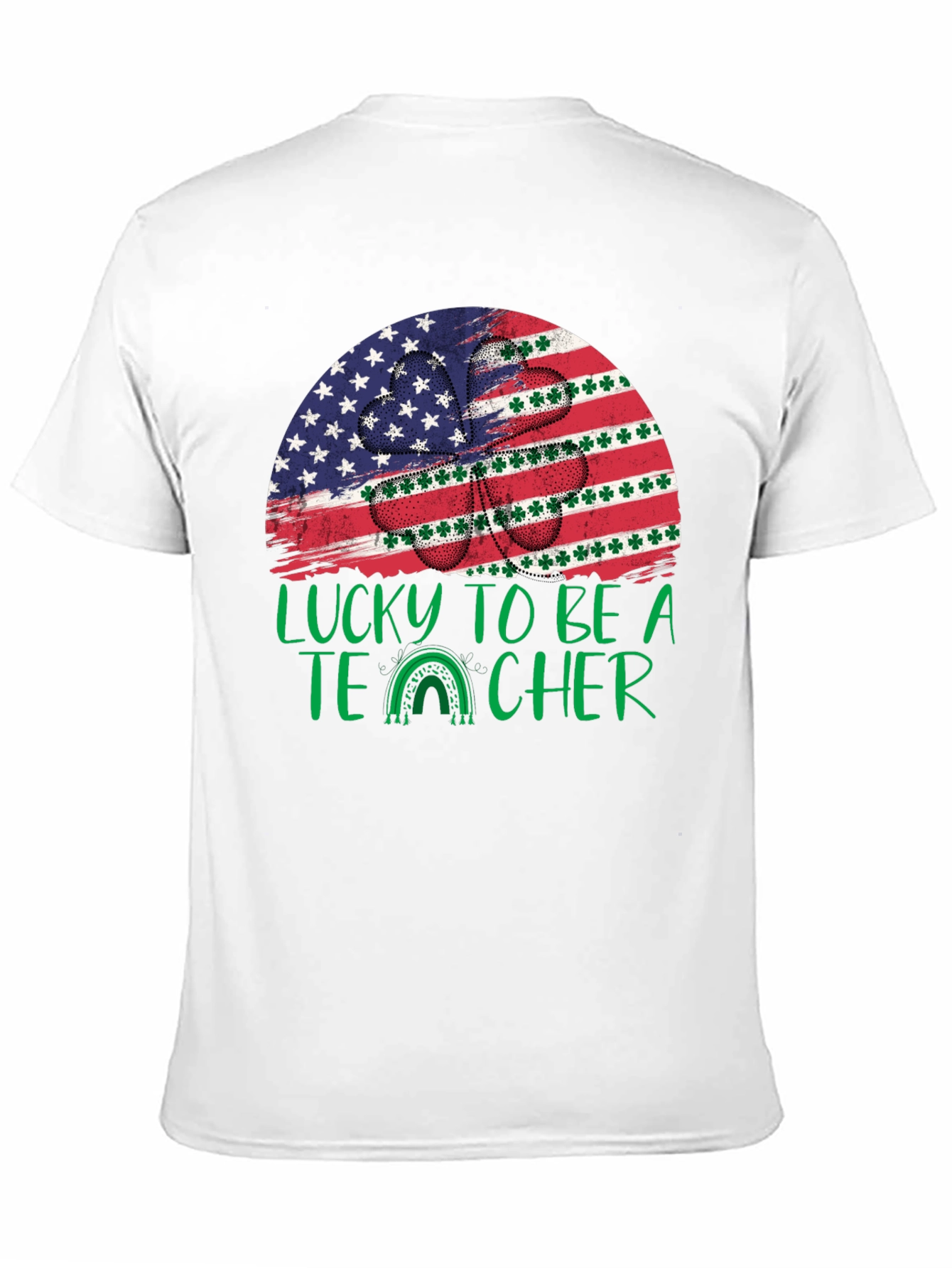 Lucky Teacher St. Patricks Day USA Flag Shamrock T-Shirt