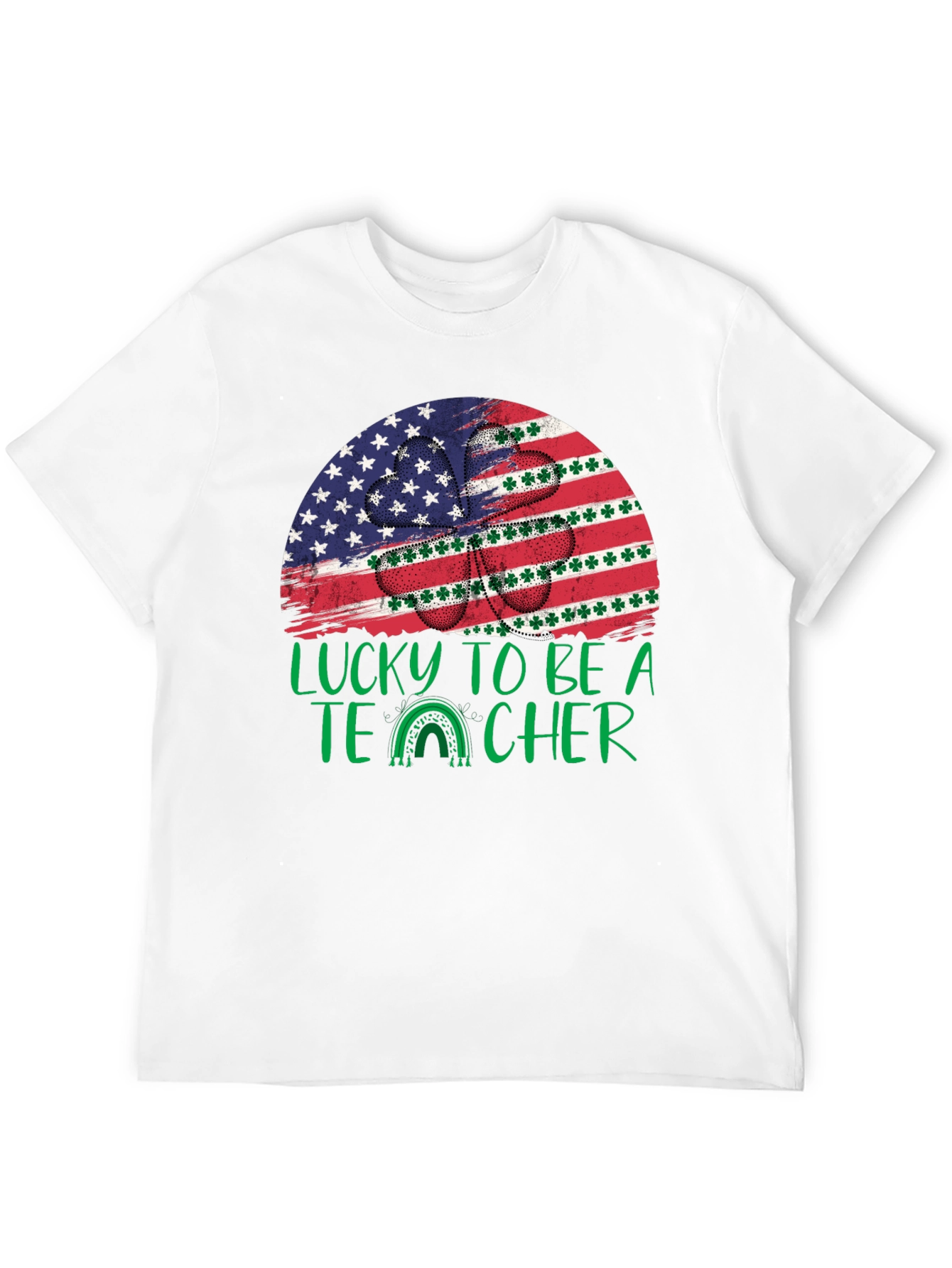 Lucky Teacher St. Patricks Day USA Flag Shamrock T-Shirt