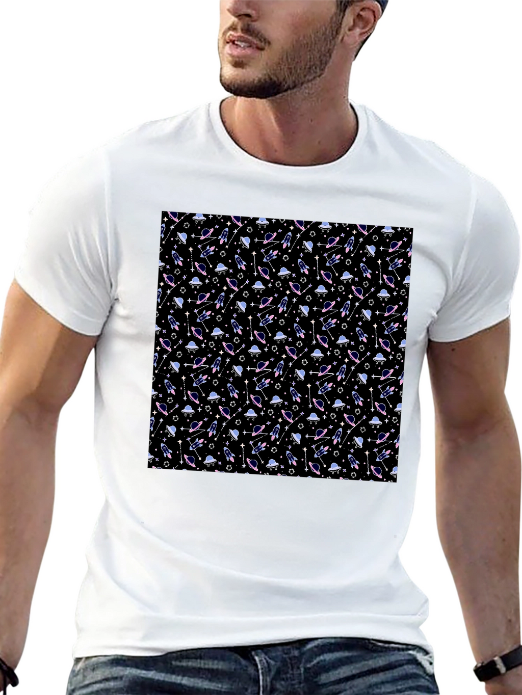 Galaxy Print Black T-Shirt - Sci-Fi Style