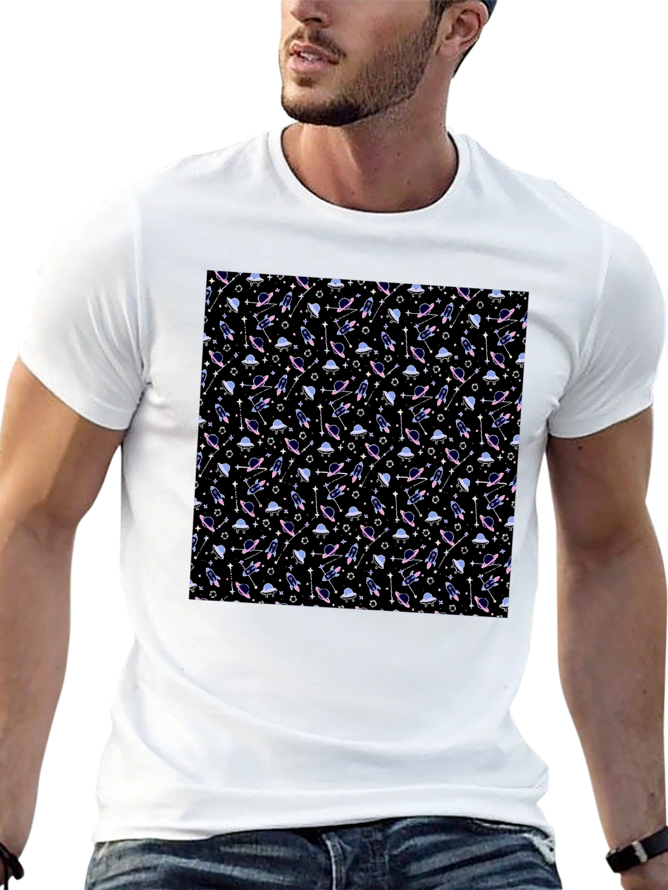 Galaxy Print Black T-Shirt - Sci-Fi Style