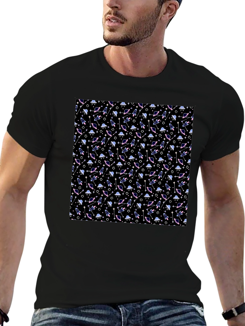 Galaxy Print Black T-Shirt - Sci-Fi Style