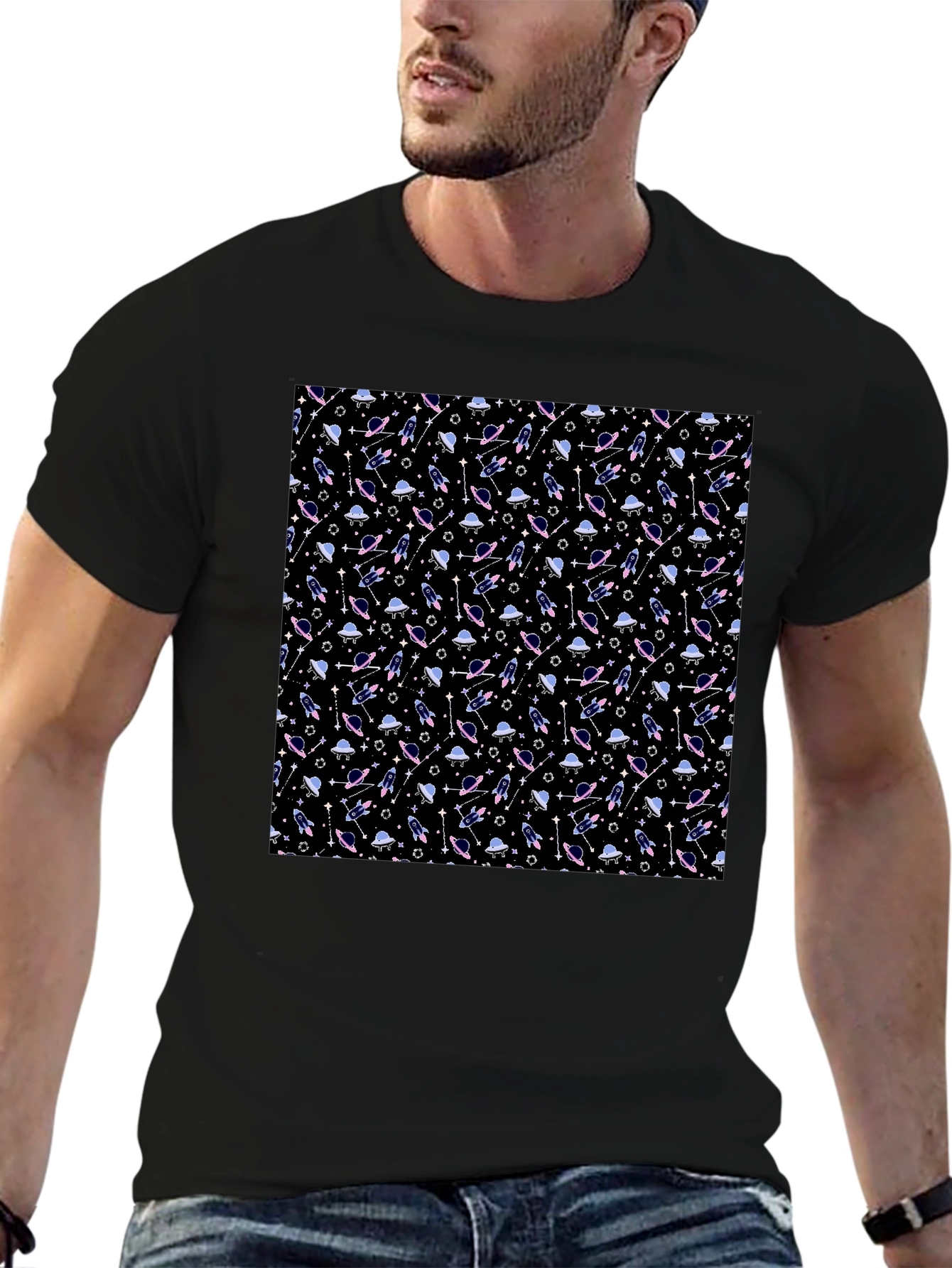 Galaxy Print Black T-Shirt - Sci-Fi Style