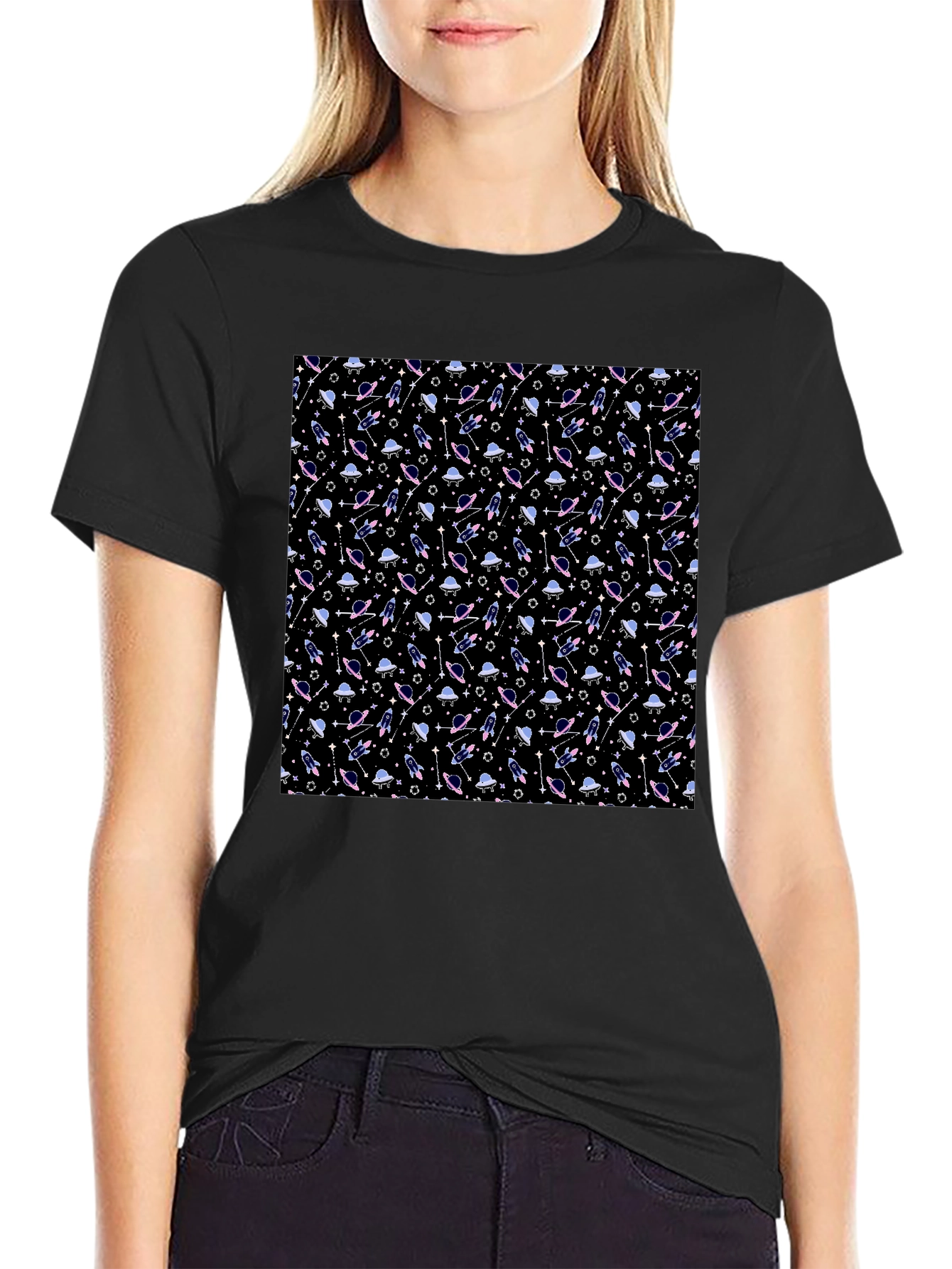 Galaxy Print Black T-Shirt - Sci-Fi Style