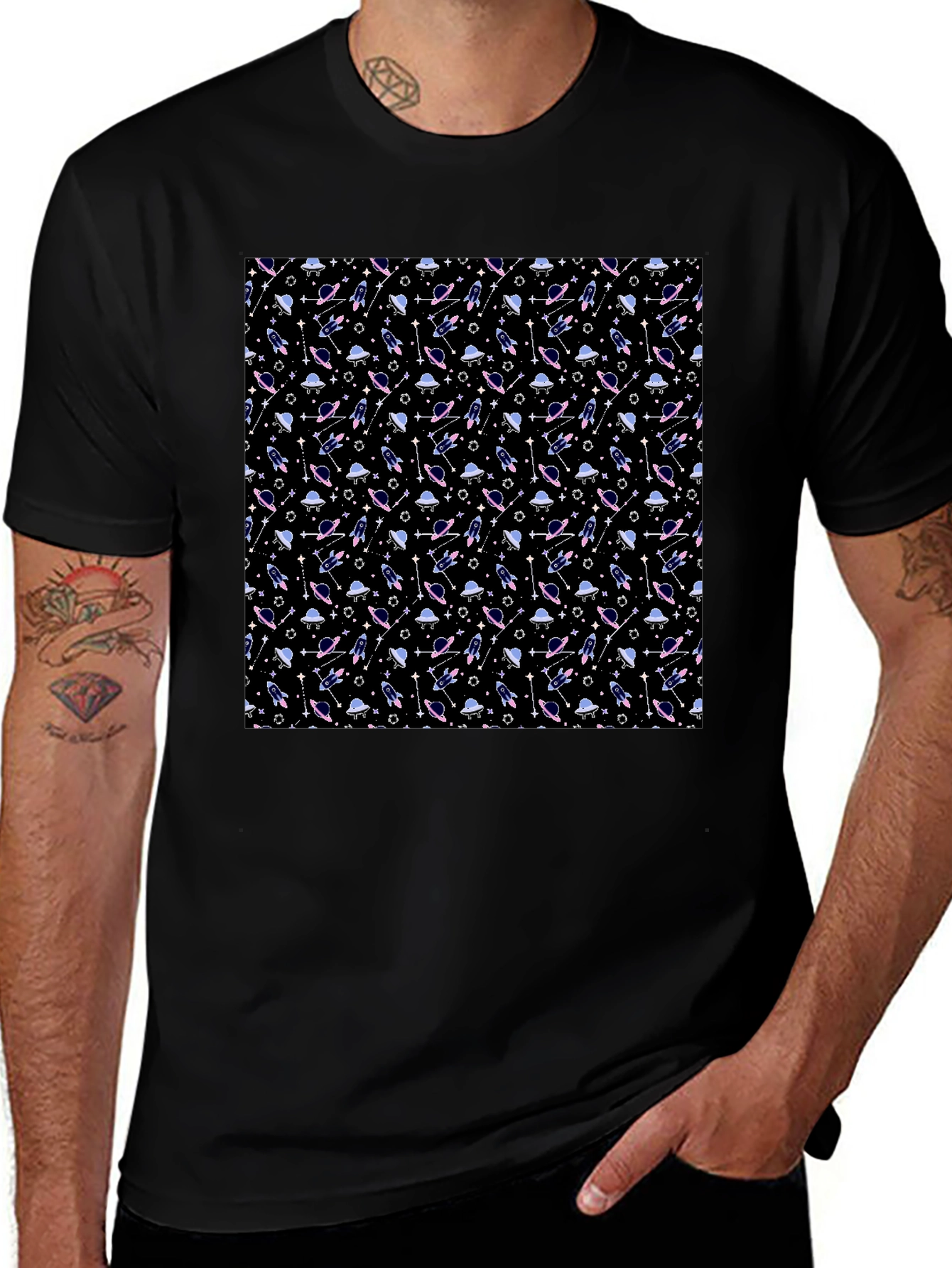 Galaxy Print Black T-Shirt - Sci-Fi Style