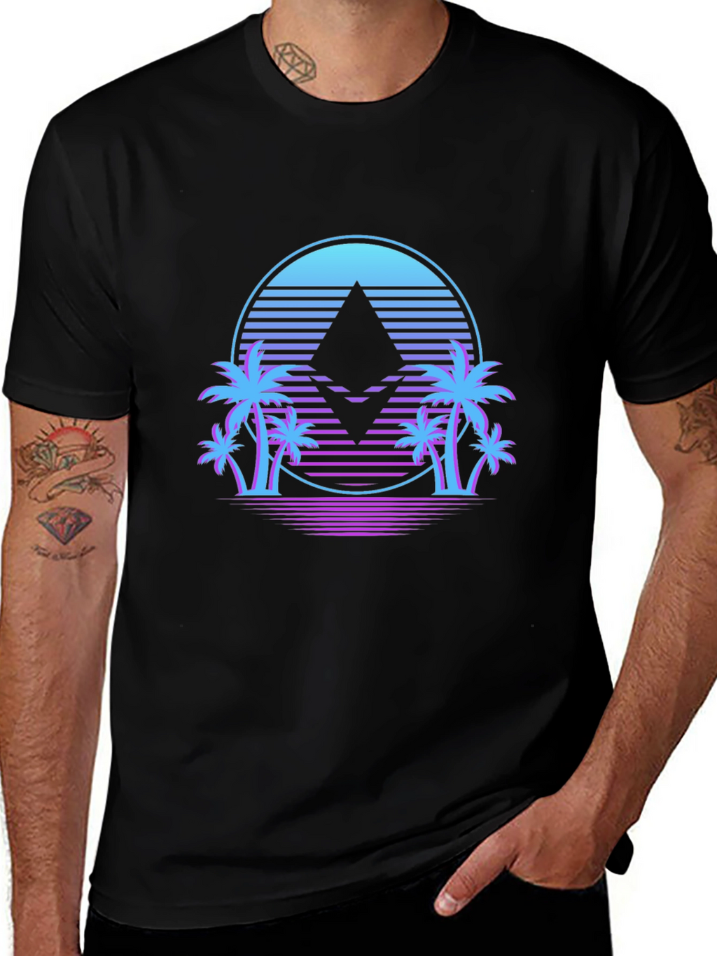 Ethereum Crypto Black T-Shirt Palm Tree Design