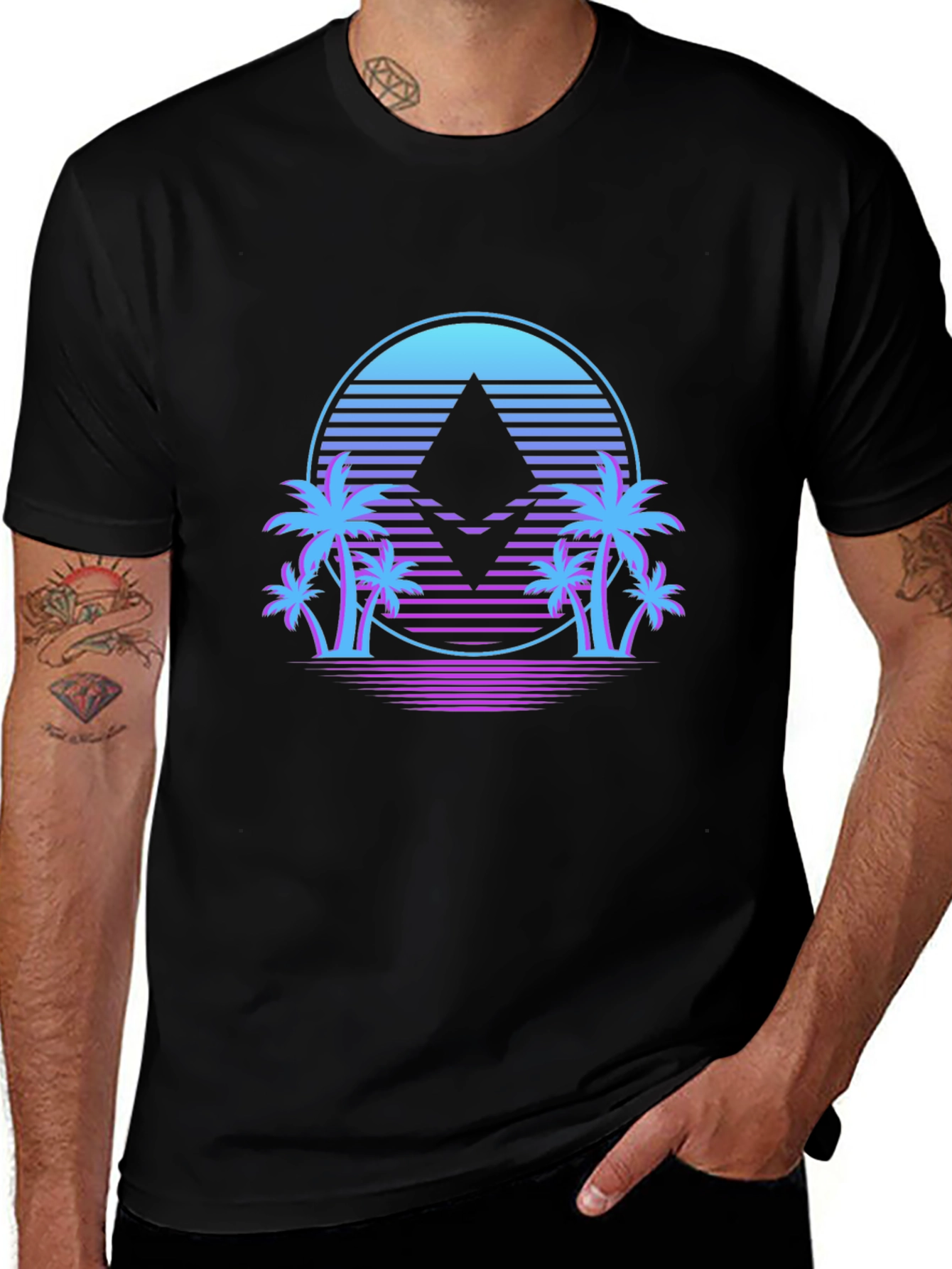 Ethereum Crypto Black T-Shirt Palm Tree Design