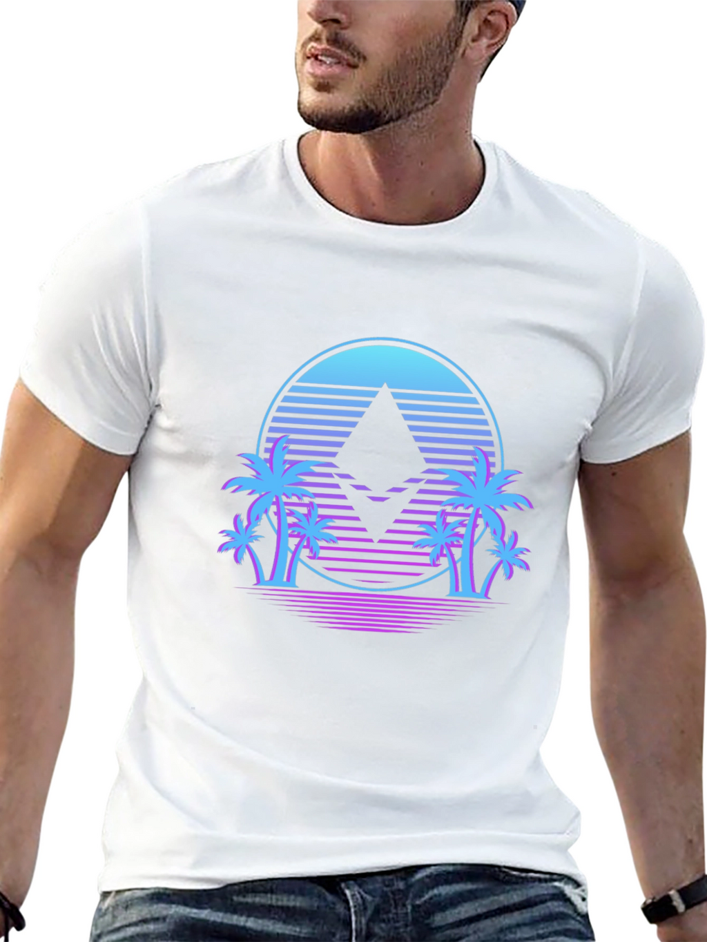 Ethereum Crypto Black T-Shirt Palm Tree Design