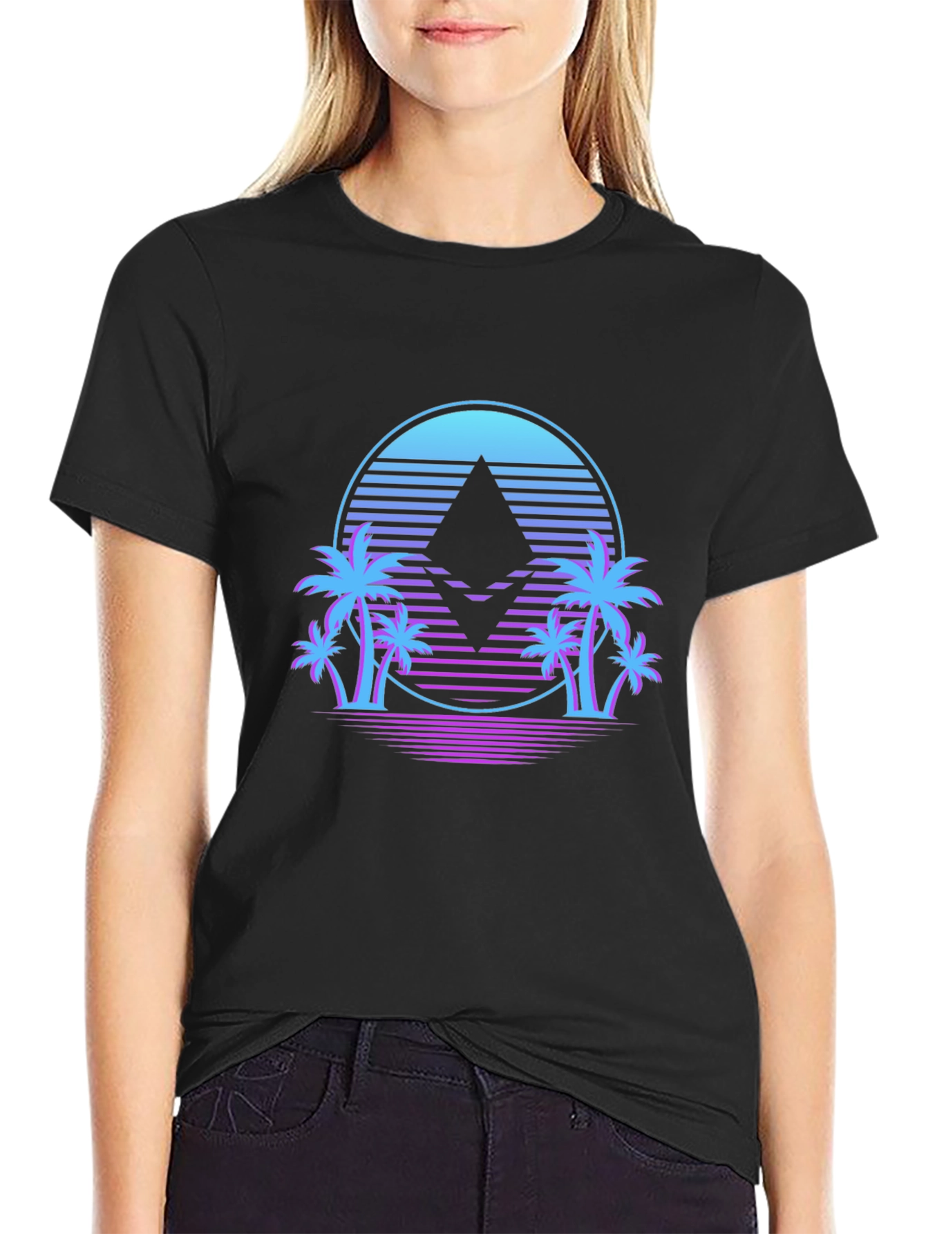 Ethereum Crypto Black T-Shirt Palm Tree Design