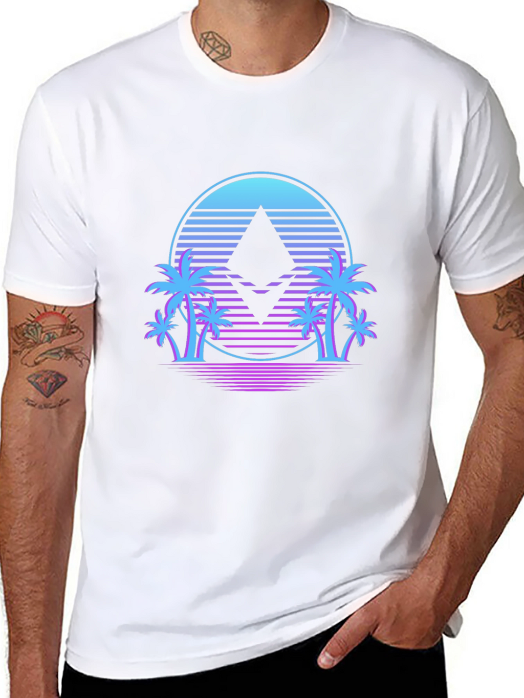 Ethereum Crypto Black T-Shirt Palm Tree Design