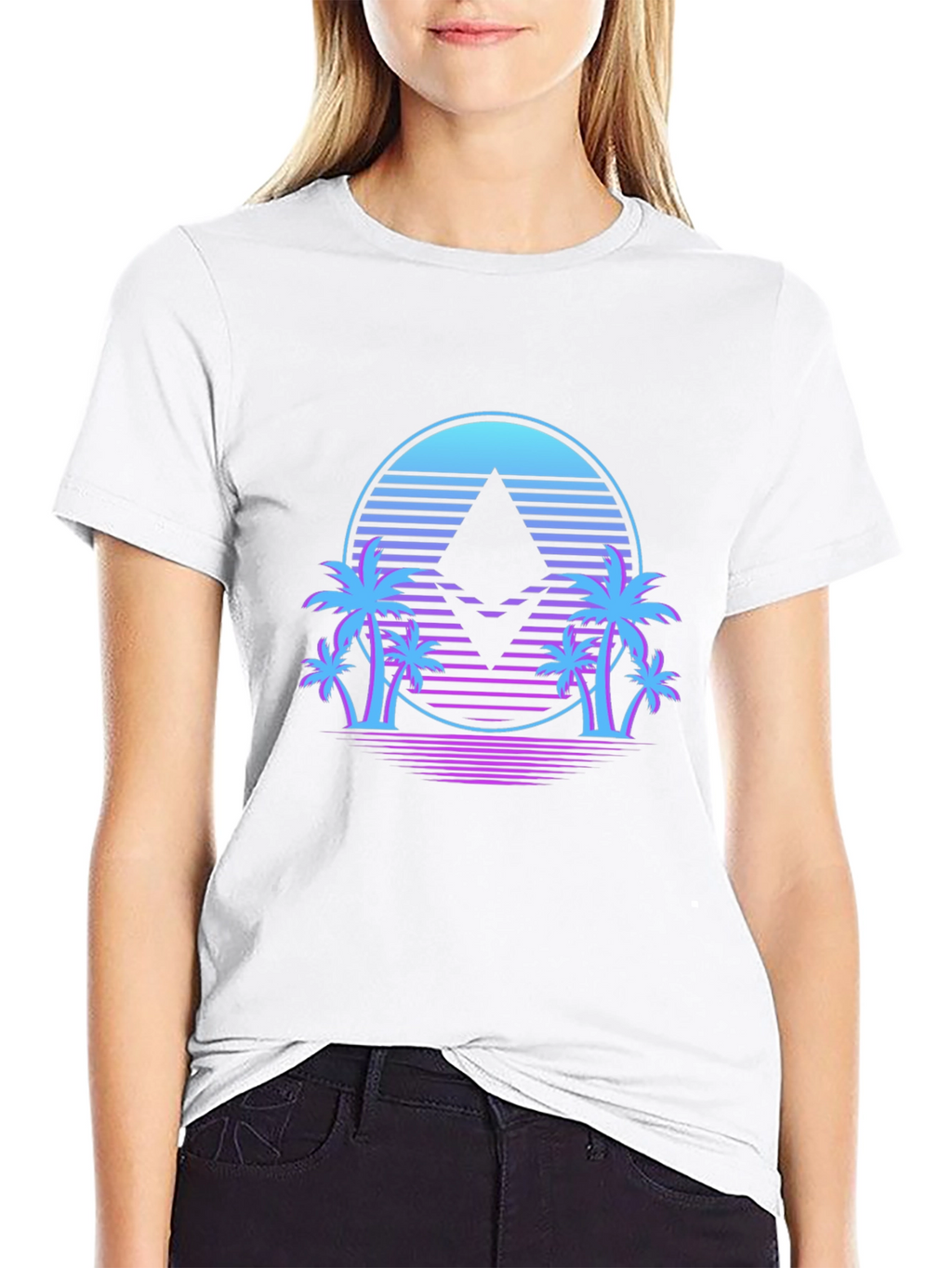 Ethereum Crypto Black T-Shirt Palm Tree Design
