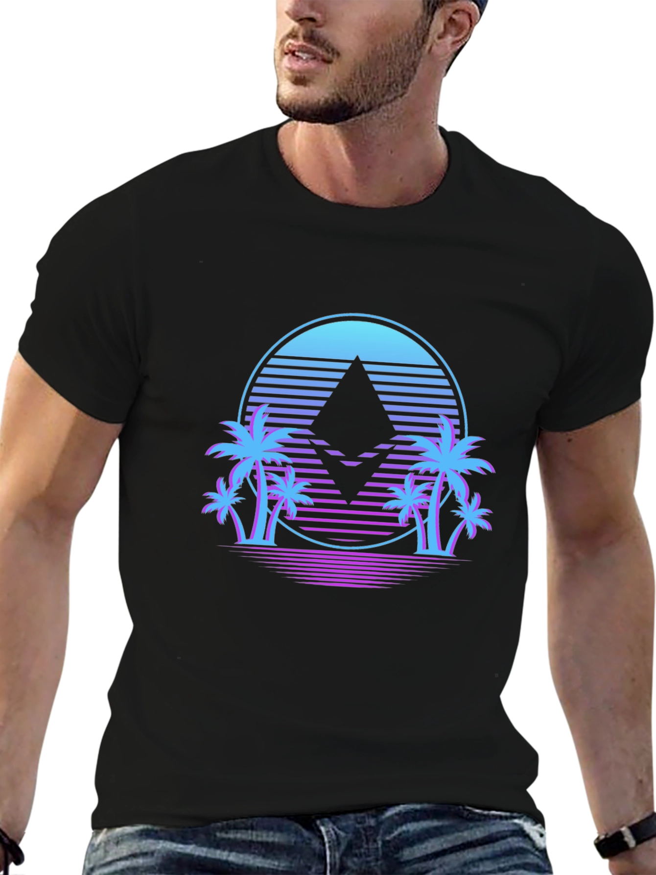 Ethereum Crypto Black T-Shirt Palm Tree Design