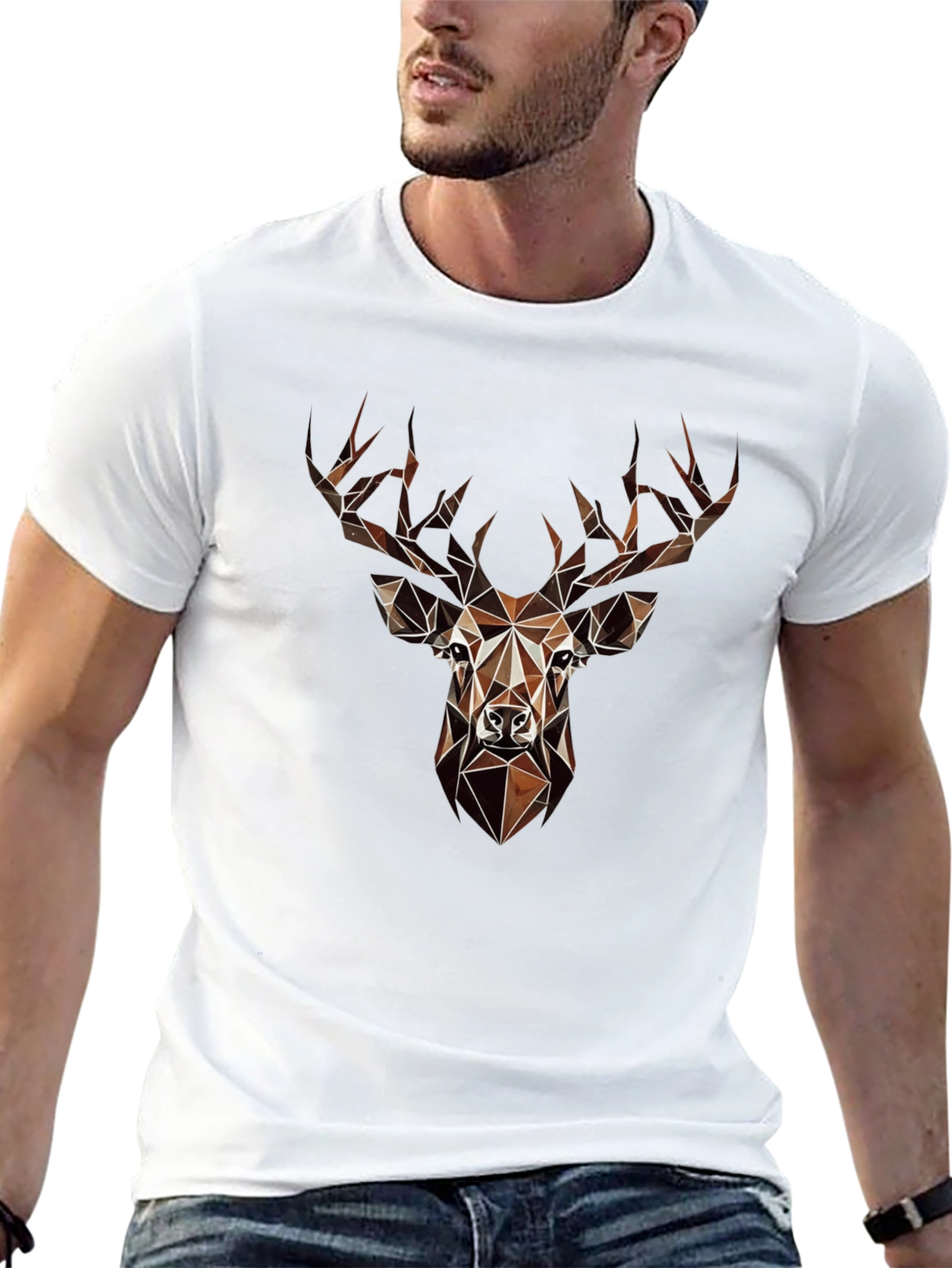 Geometric Deer Graphic Tee - Modern Animal Print Shirt