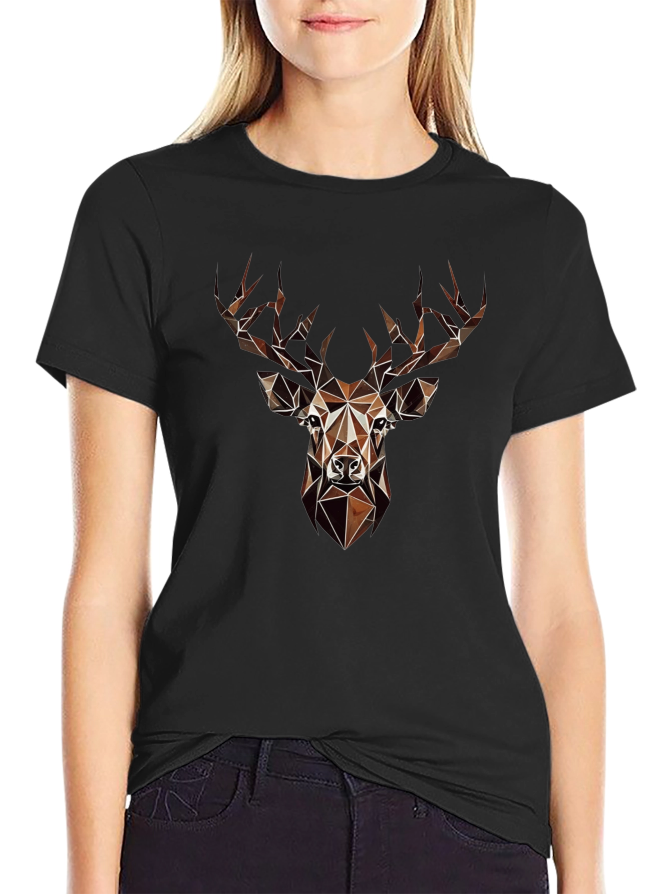 Geometric Deer Graphic Tee - Modern Animal Print Shirt