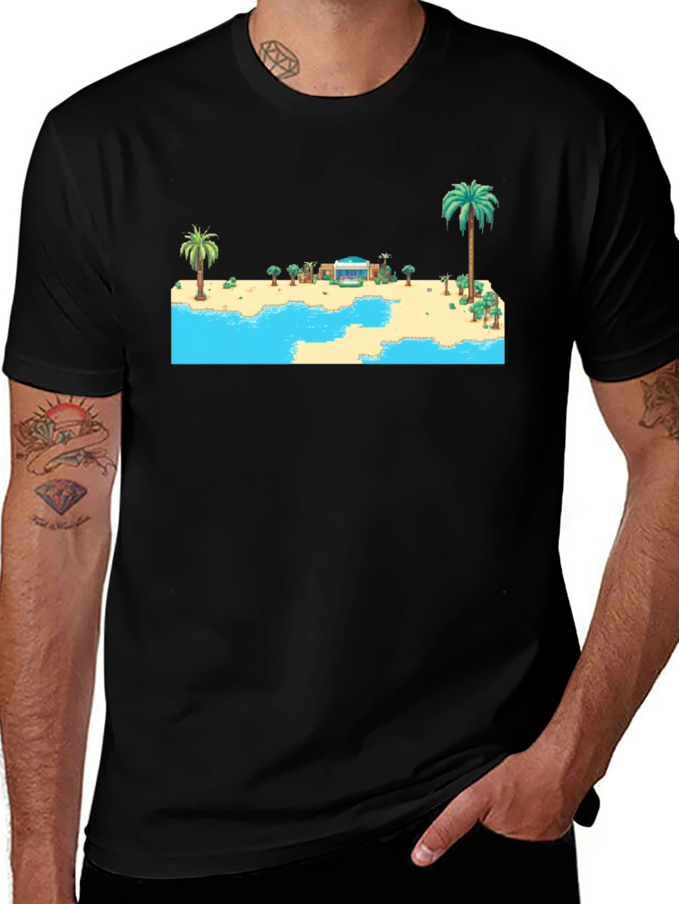 Retro Beach Pixel Art Graphic Tee
