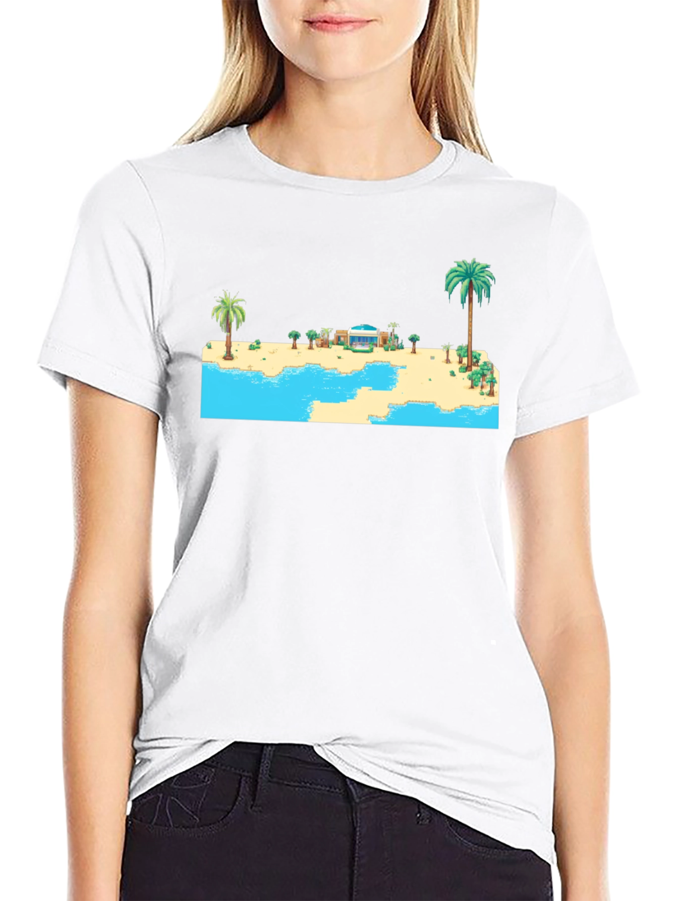Retro Beach Pixel Art Graphic Tee