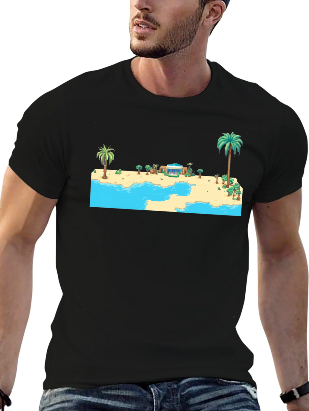 Retro Beach Pixel Art Graphic Tee