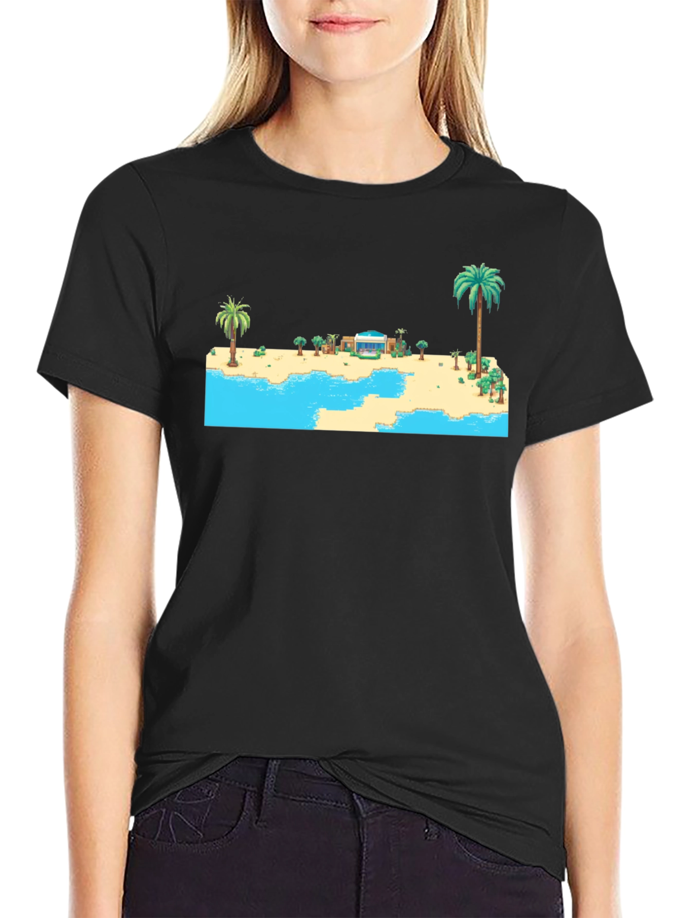 Retro Beach Pixel Art Graphic Tee