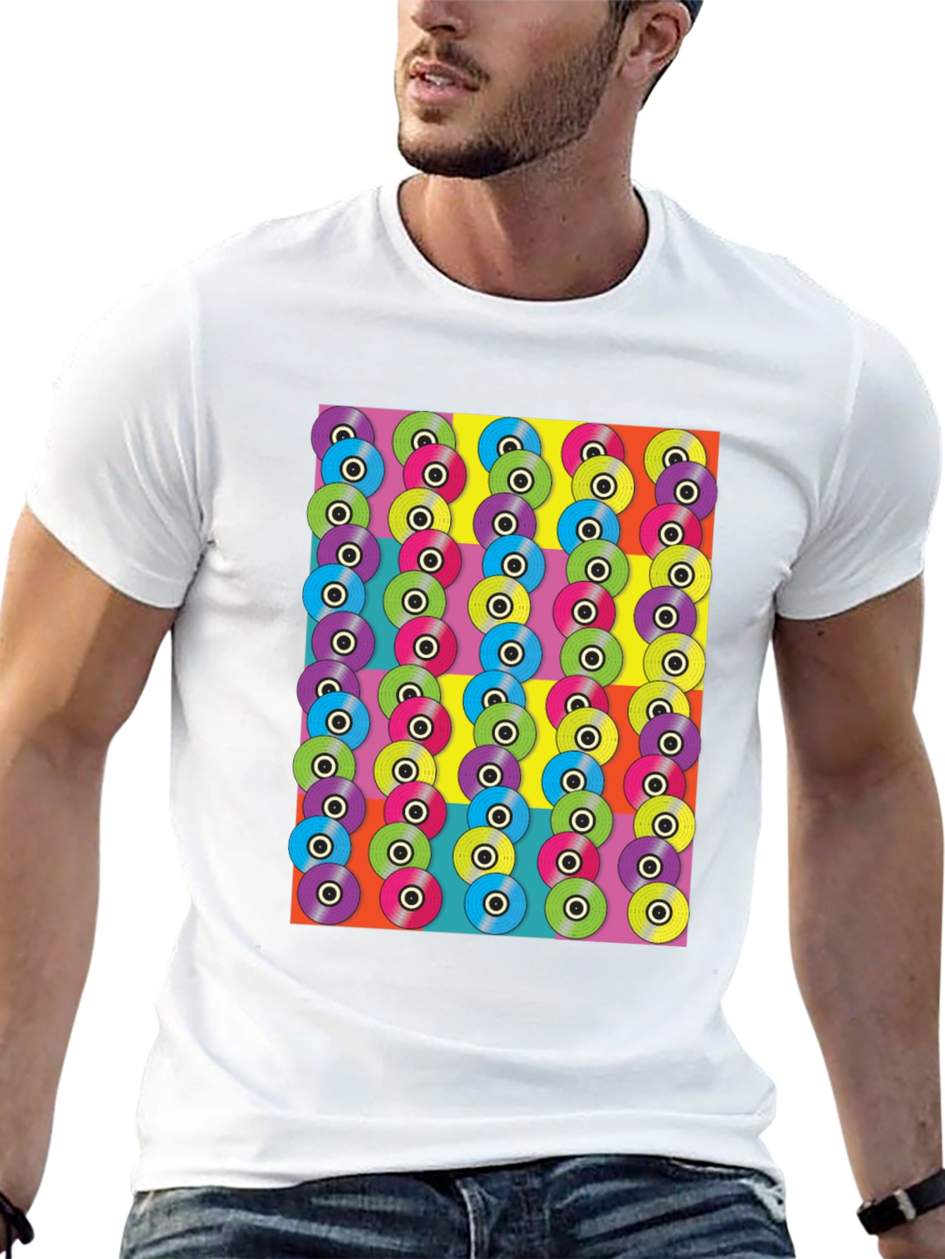 Retro Vinyl Record Graphic Tee - Bold Pattern