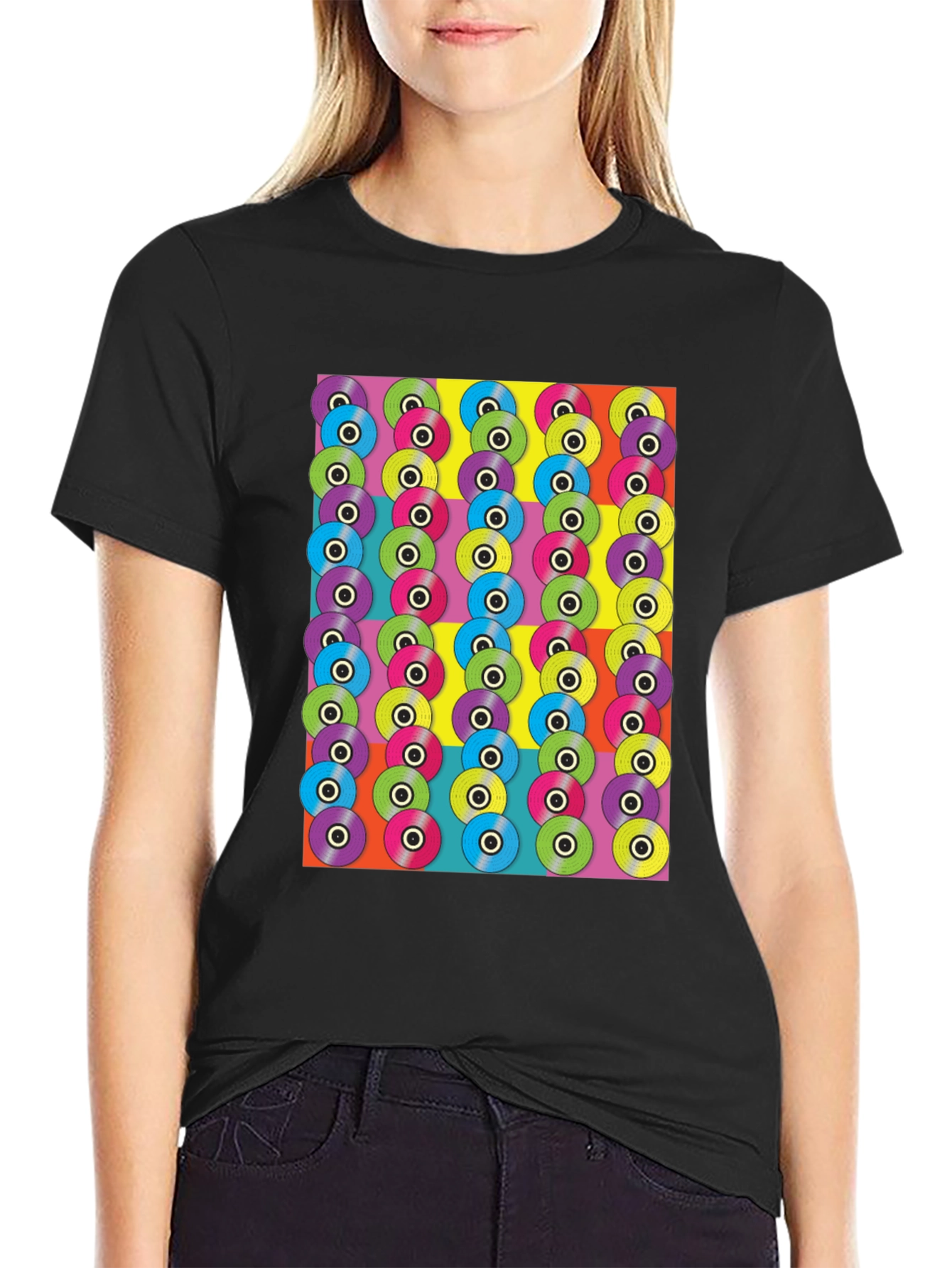 Retro Vinyl Record Graphic Tee - Bold Pattern