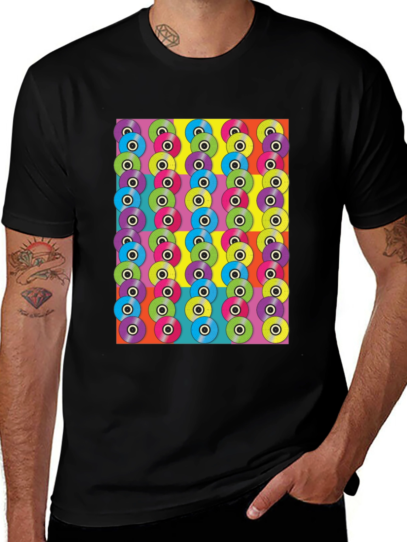 Retro Vinyl Record Graphic Tee - Bold Pattern