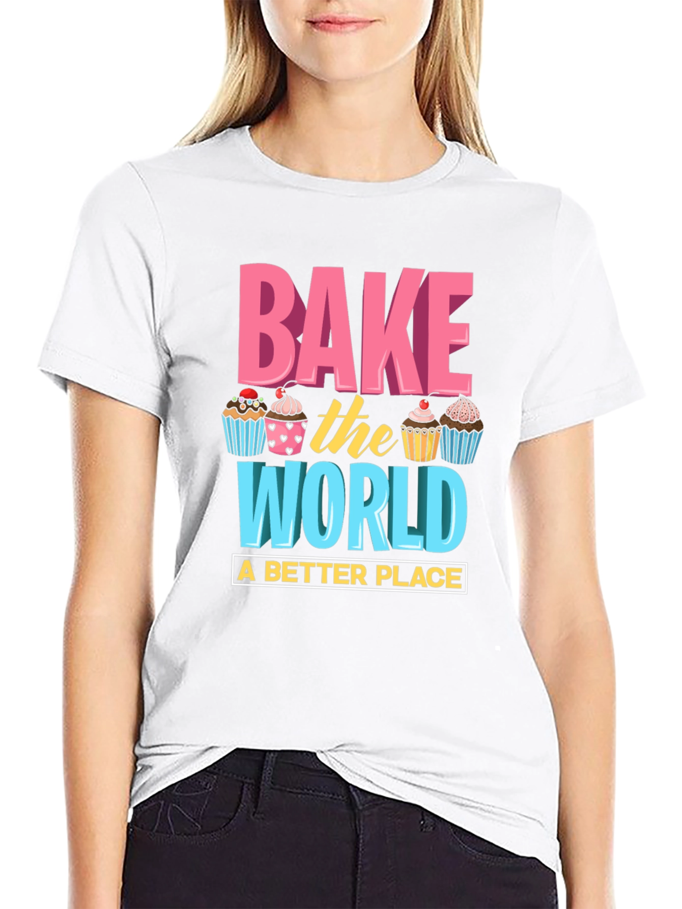 Bake the World T-Shirt - Fun Cupcake Design