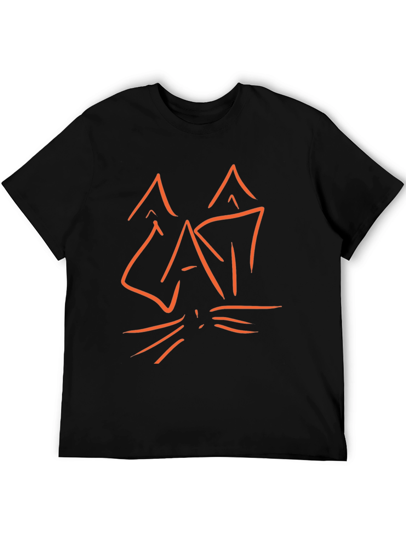 Abstract Cat Graphic Tee - Black Cotton T-Shirt
