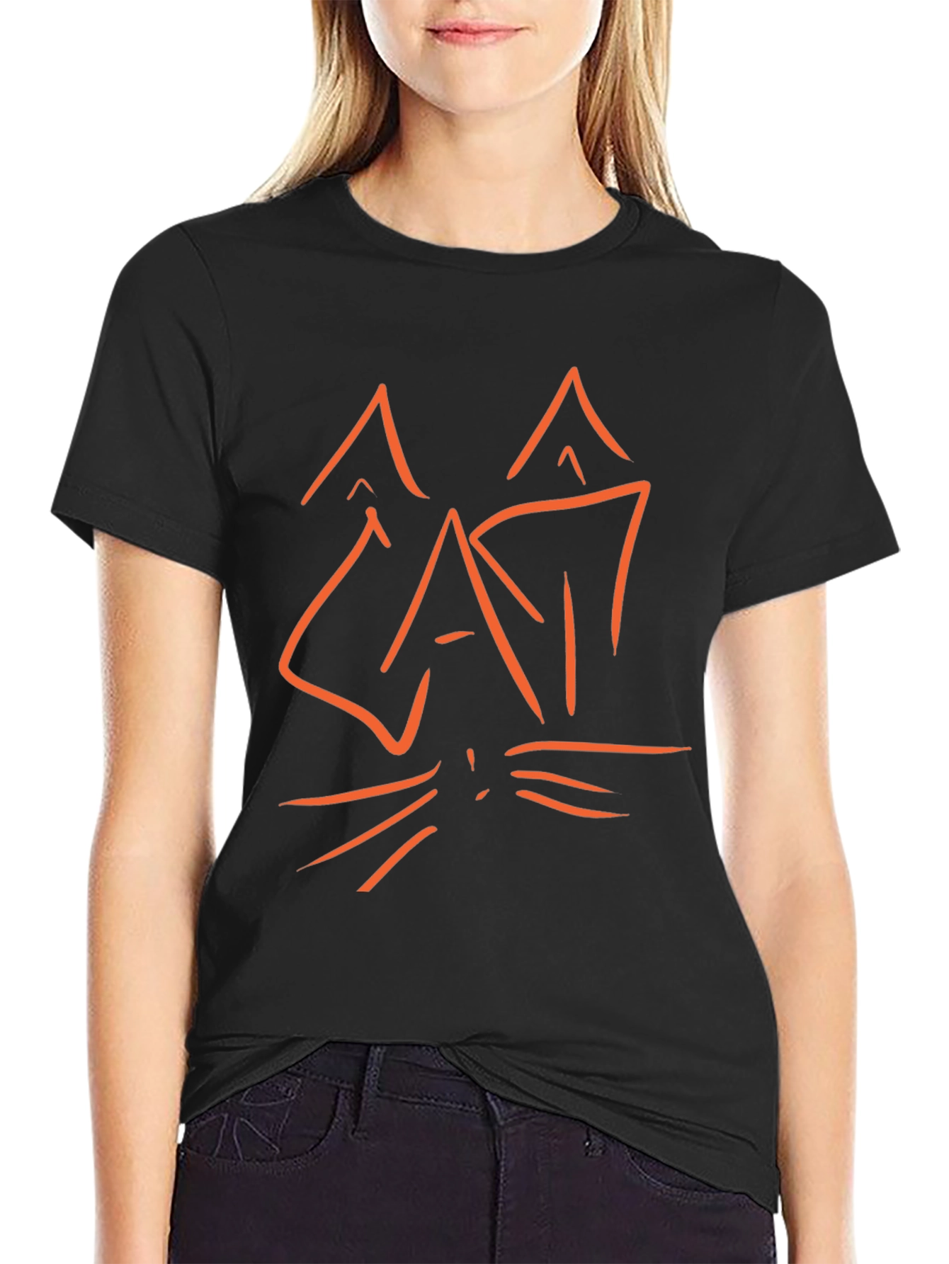 Abstract Cat Graphic Tee - Black Cotton T-Shirt