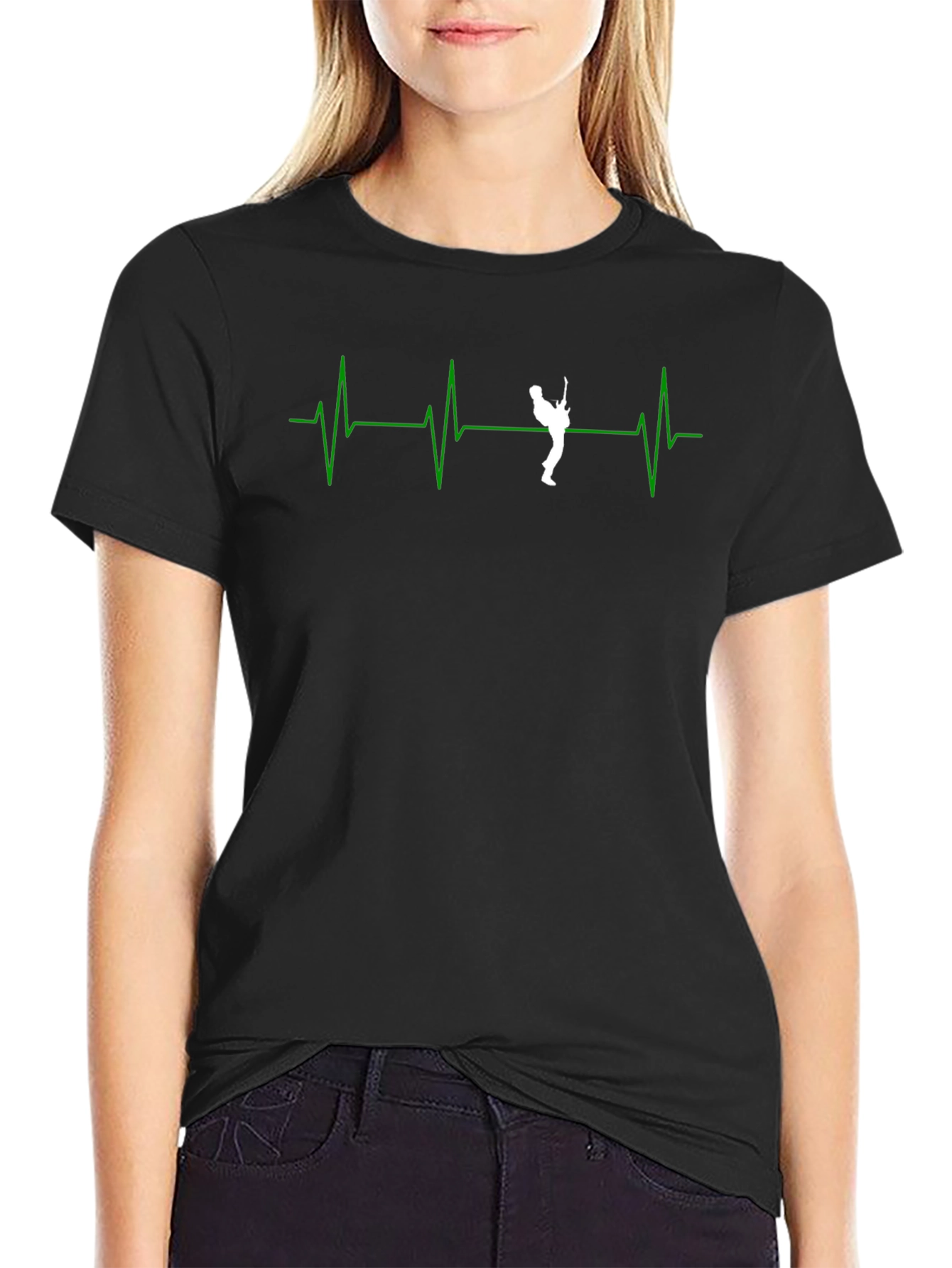 Guitar Heartbeat Graphic T-Shirt - Black