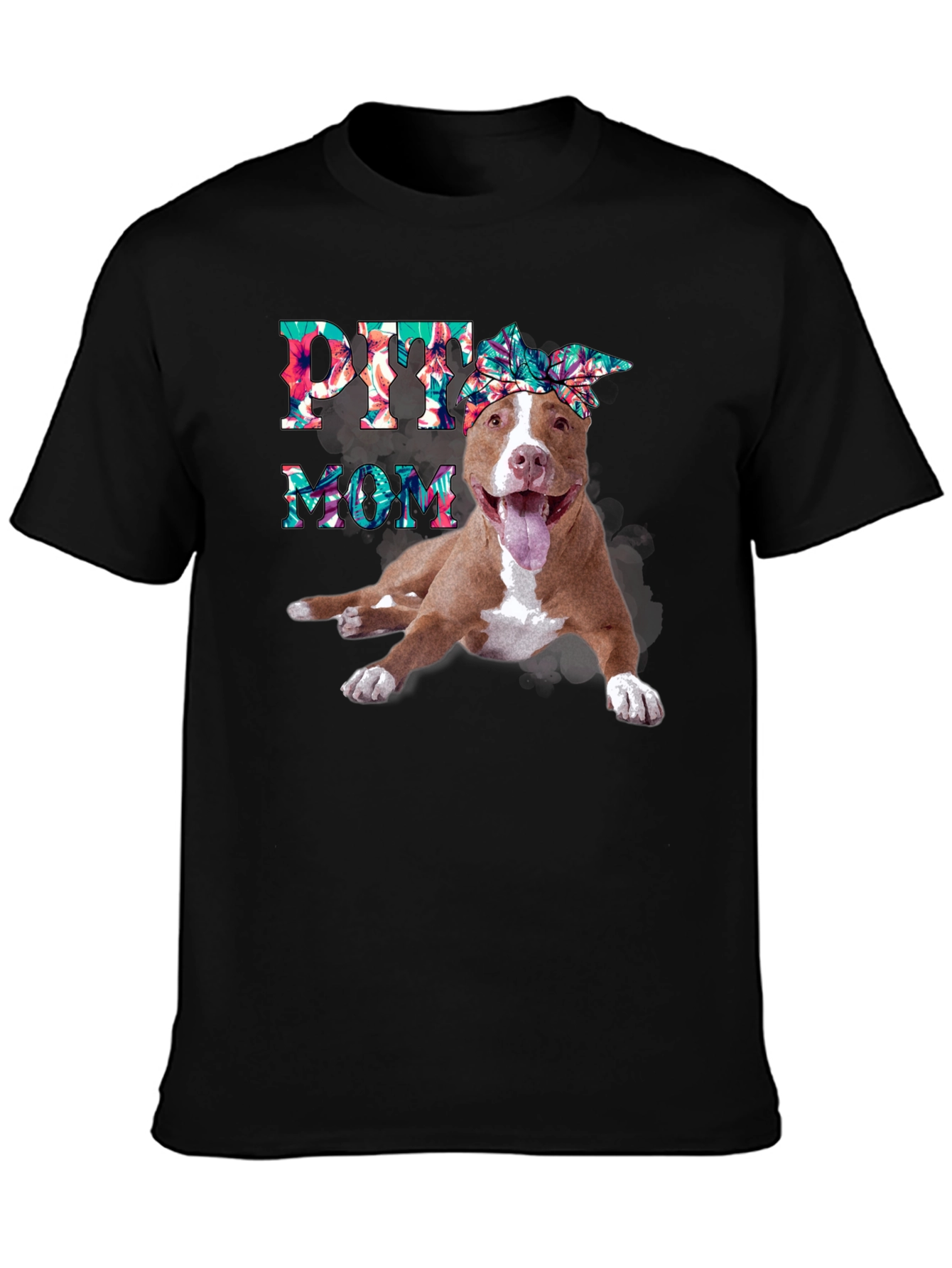 Pitbull Mom T-Shirt - Floral Design