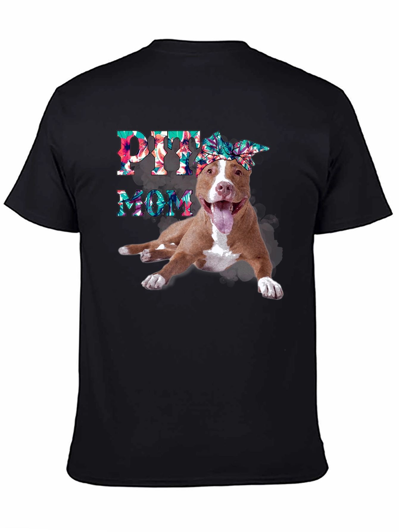 Pitbull Mom T-Shirt - Floral Design