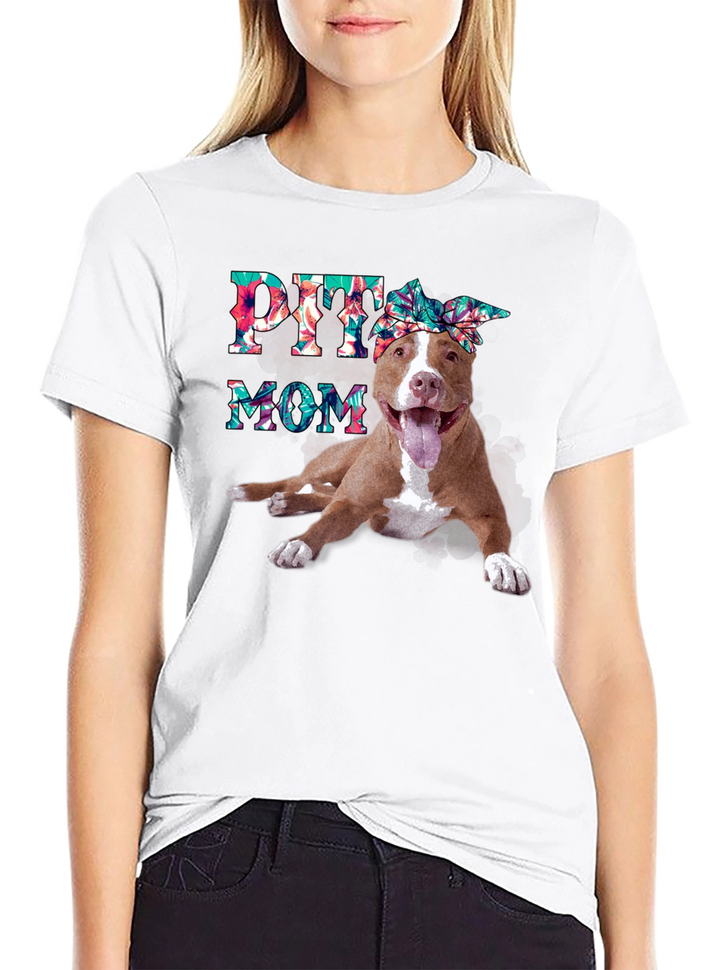 Pitbull Mom T-Shirt - Floral Design