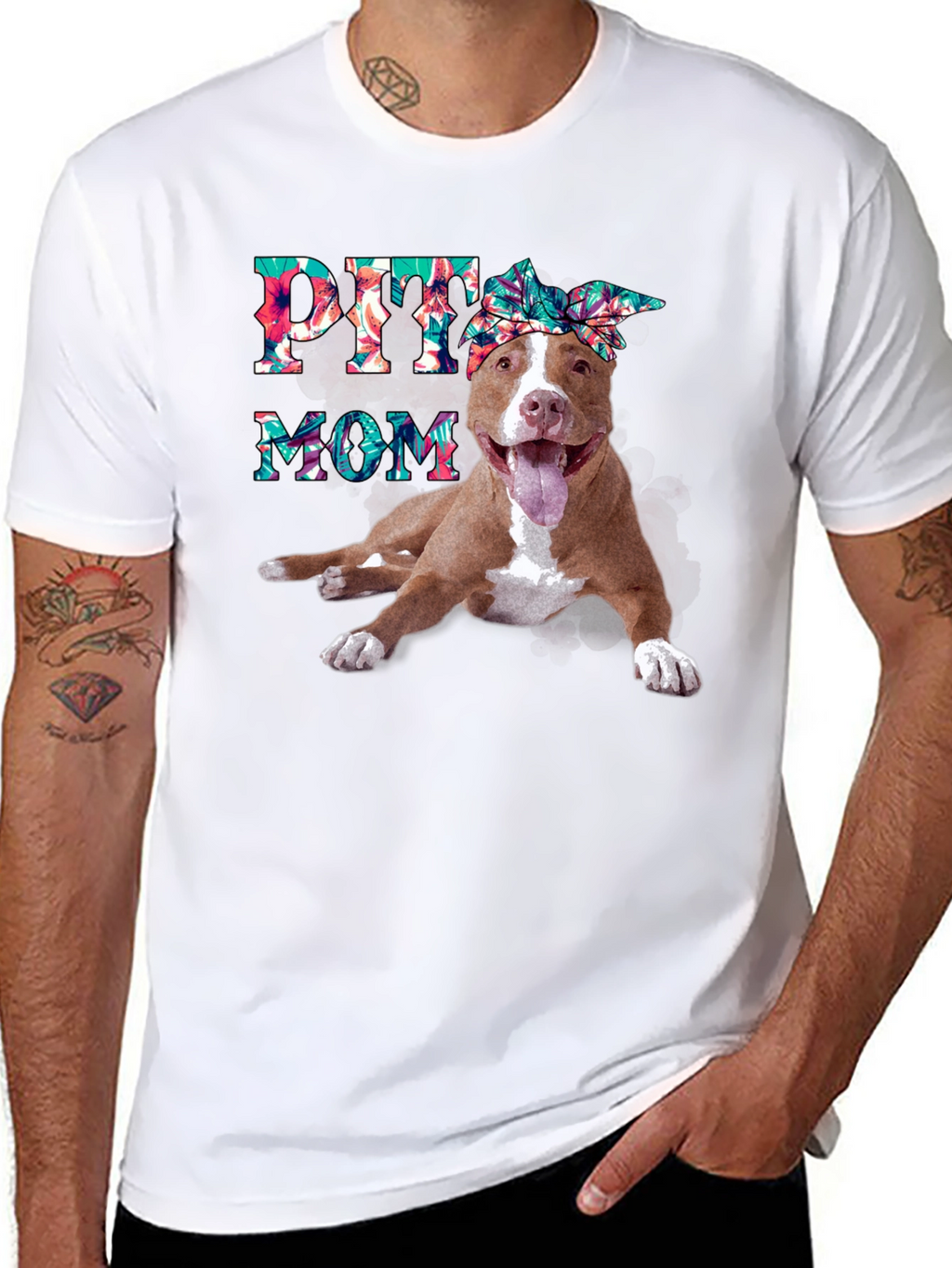 Pitbull Mom T-Shirt - Floral Design