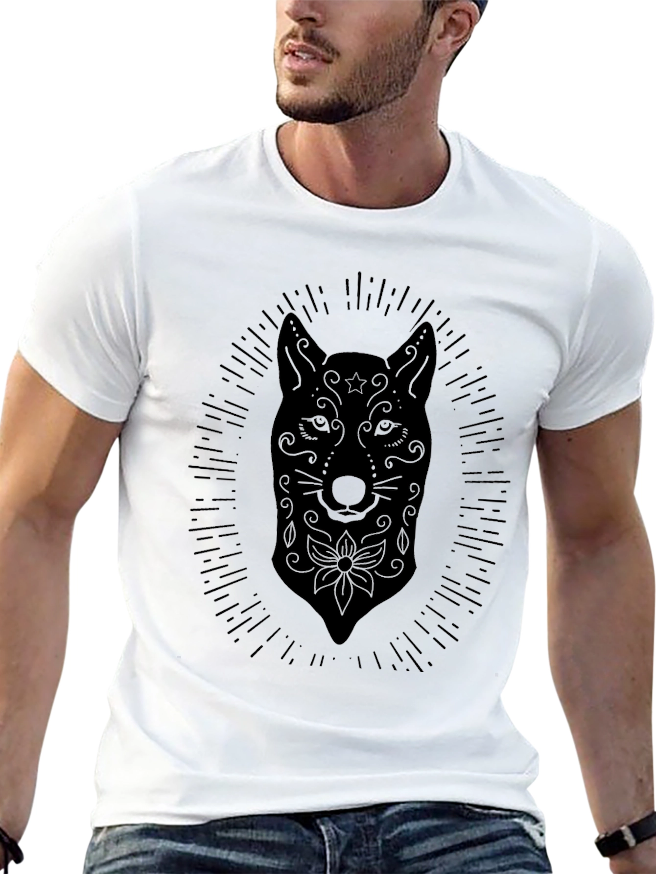 Mens Black Wolf Sugar Skull T-Shirt
