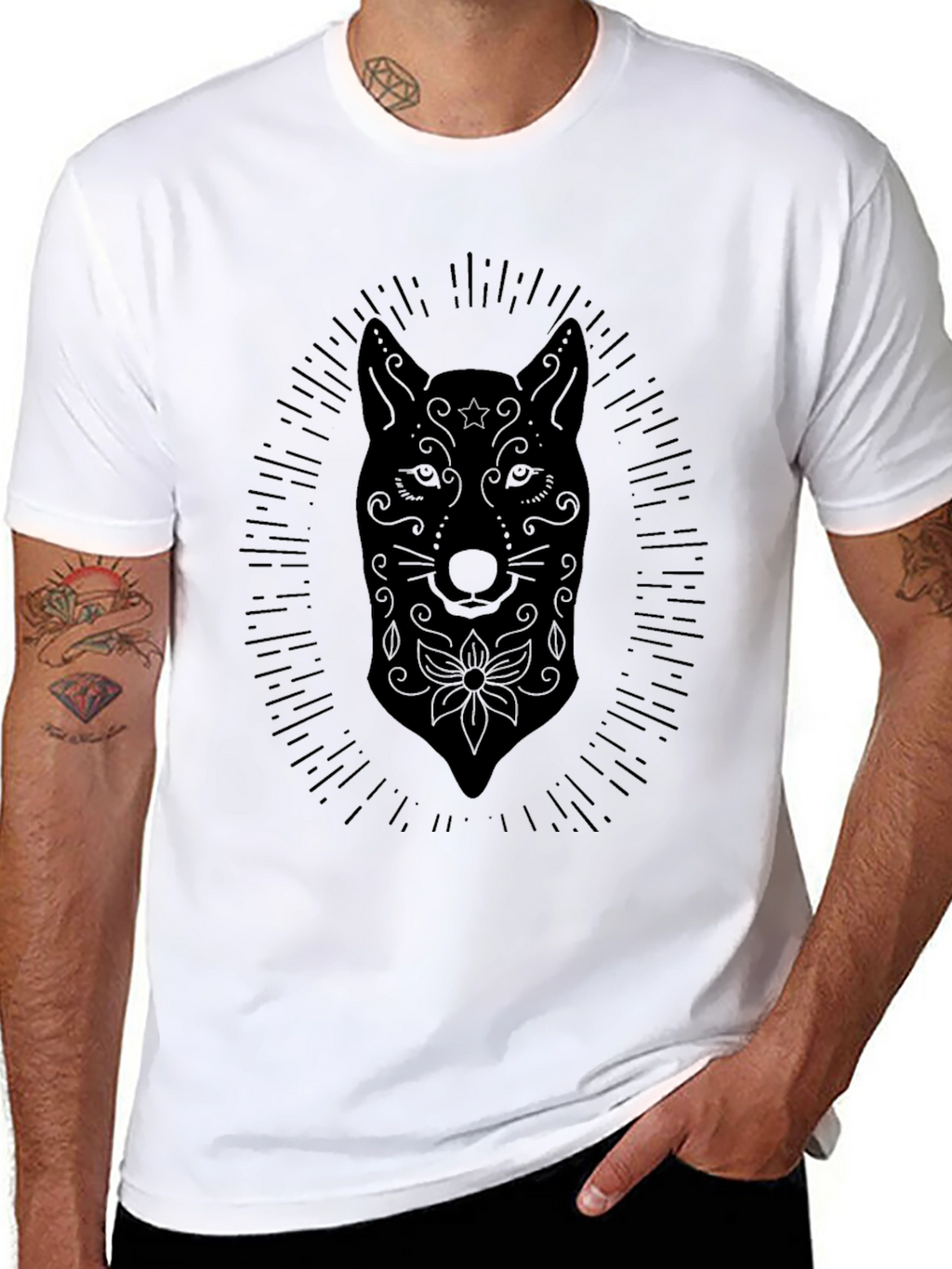 Mens Black Wolf Sugar Skull T-Shirt