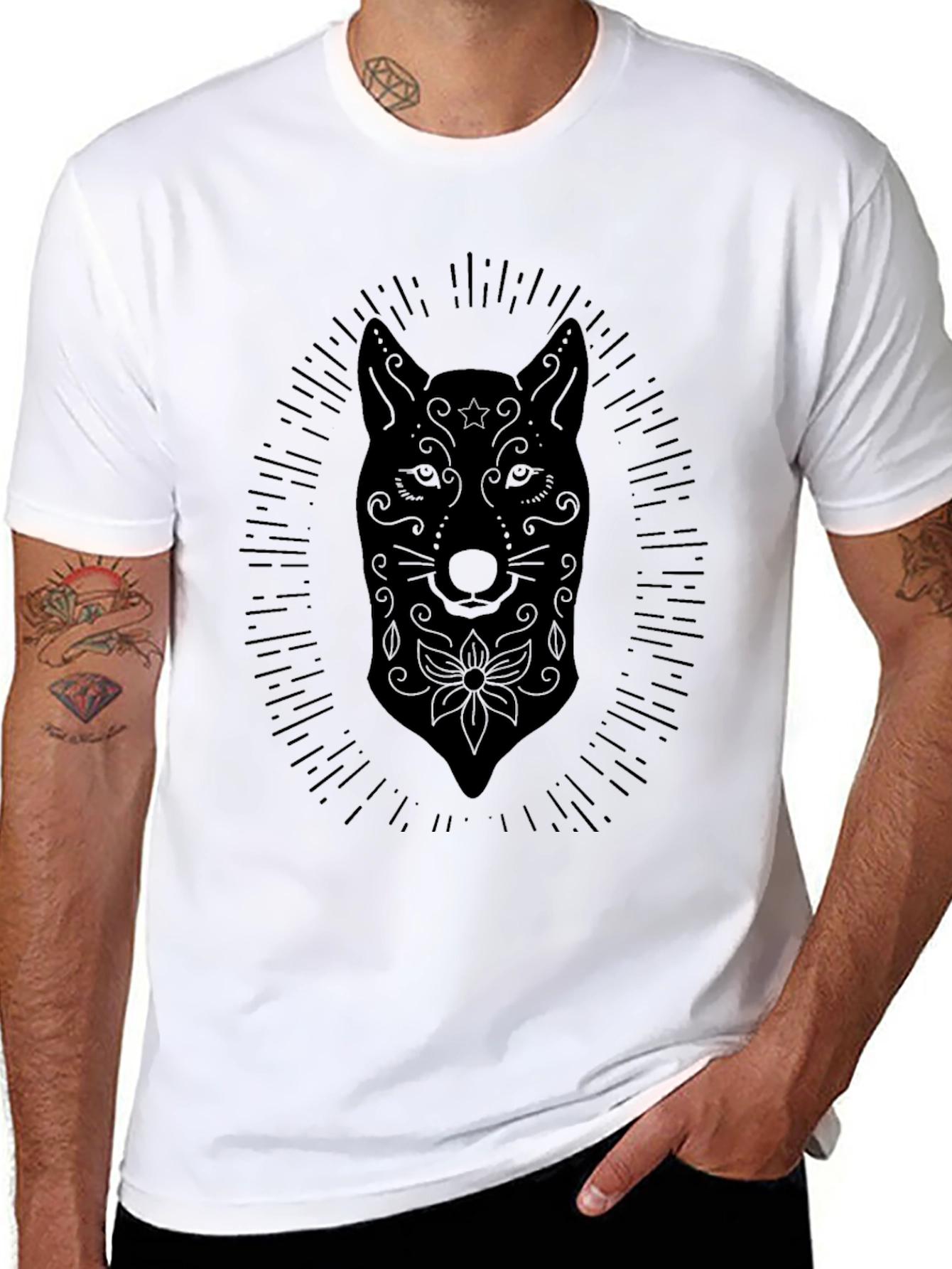 Mens Black Wolf Sugar Skull T-Shirt
